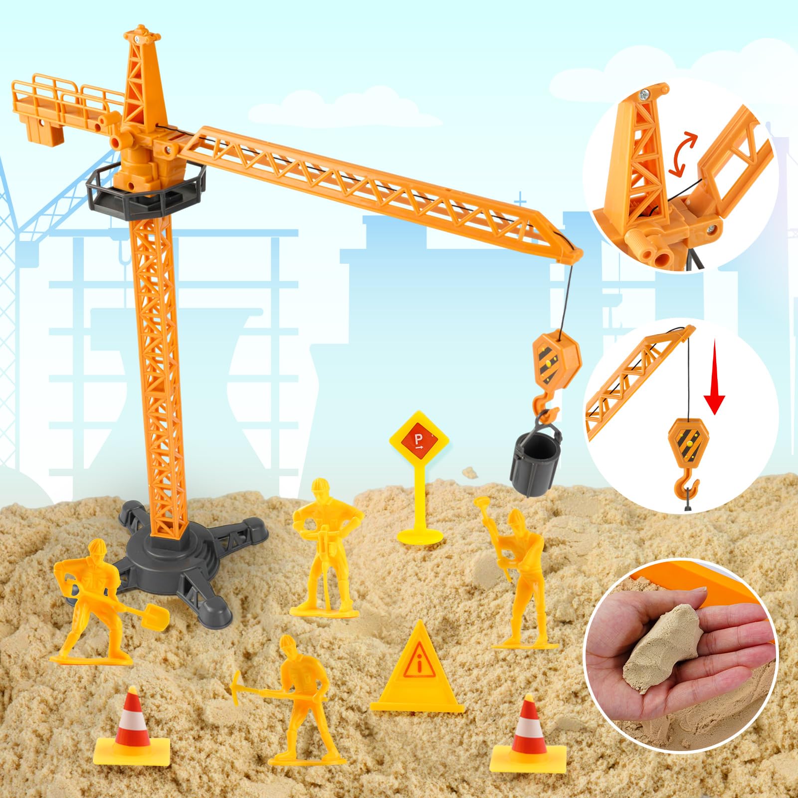 Magic Sand Sensory Toy Edificio Sensory Bin Trattori inclusi Camion Giocattolo Modelli Costruzione Lavoratori Cartelli Stradali DIY Art Kit per Bambini 3+