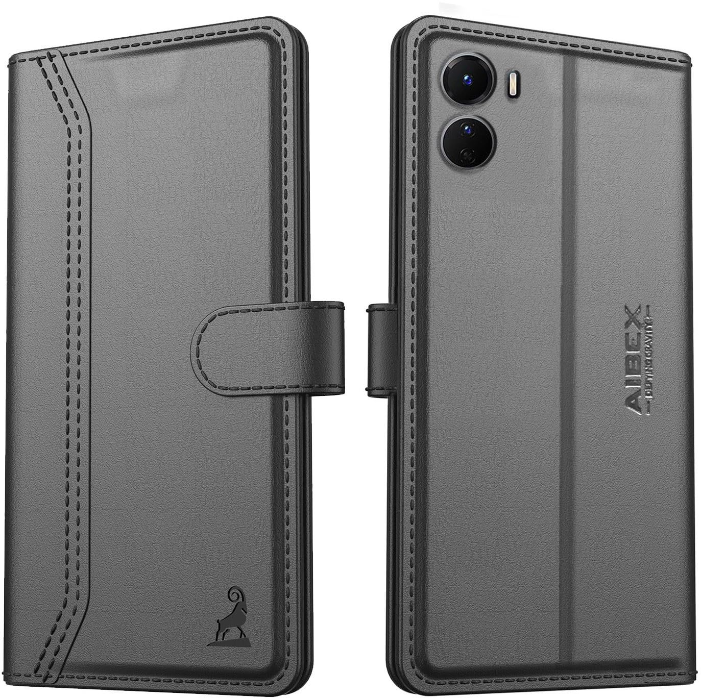 AIBEX ® Vivo T2x 5G / Vivo Y56 5G / Vivo Y16 Flip Cover Leather Finish | Inside TPU with Card Pockets | Wallet Stand | Complete Protection Flip Case Black (B0BGBMRJV1) Amazon Price History, Amazon Price Tracker