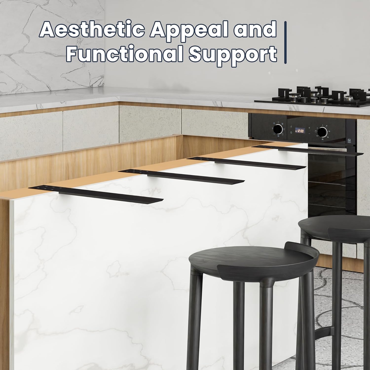 BATODA 16" Countertop Mounted Support Brackets (4 pcs) for Granite - Heavy Duty L Shelf Bracket - DIY Open Shelving Knee Wall Support - Mounting Hardware Included (Pack 4)