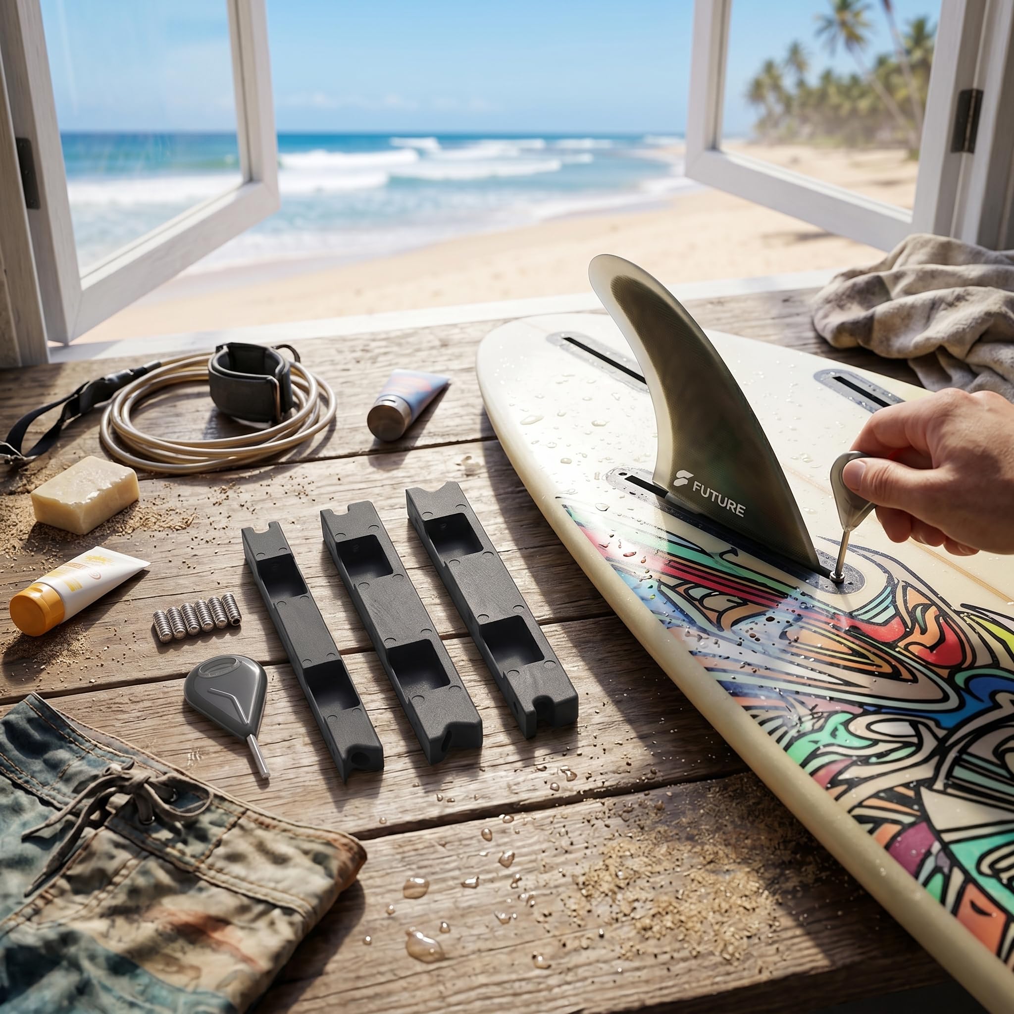 Bnineteenteam Adaptateur de Convertisseur de Boîte D'aileron Future, 3 Pièces Kit de Conversion de Prise D'aileron de Planche de Surf en Plastique Professionnel Léger et Portable avec Vis à