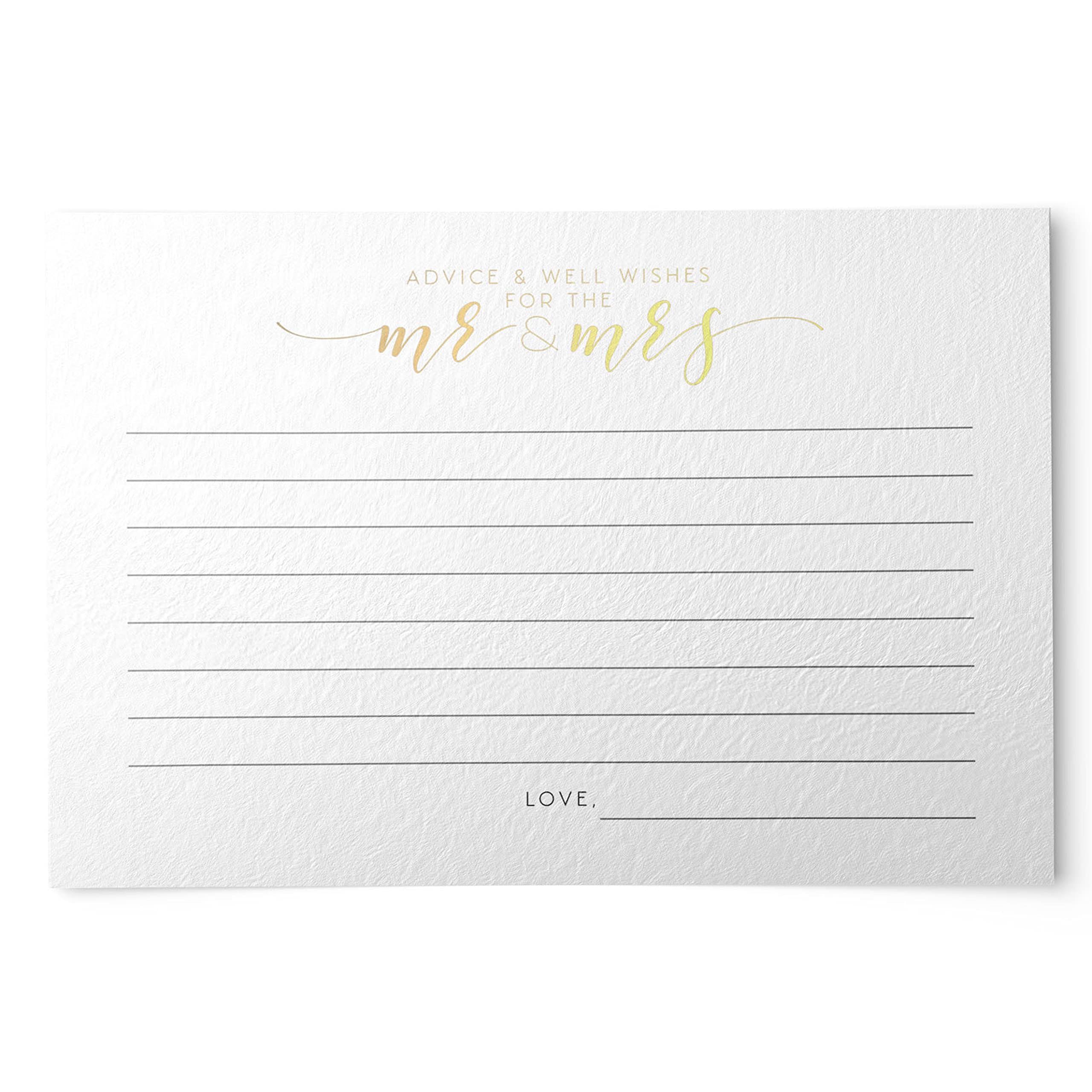 Newlywed & Bridal Shower Advice Cards from Dashleigh, 48 Cards, 4x6 inches, Double-Sided (Newlywed Advice - Gold)