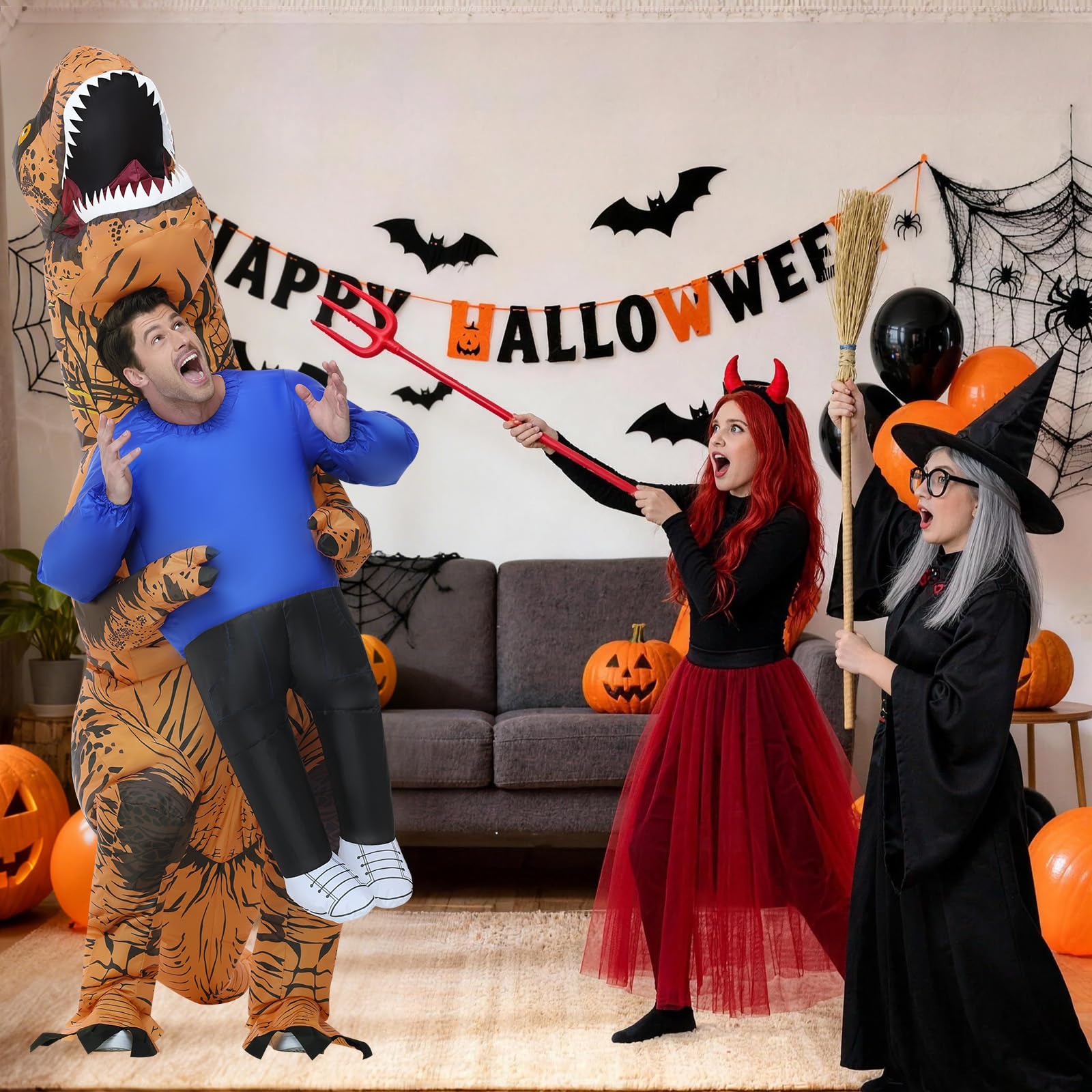 Poptrend Nadmuchiwany kostium dinozaura, dla dorosłych, nastolatków, dzieci, na Halloween, zabawny kostium uprowadzenia dinozaura, na imprezę, cosplay, fantazyjny kostium, dla mężczyzn i kobiet