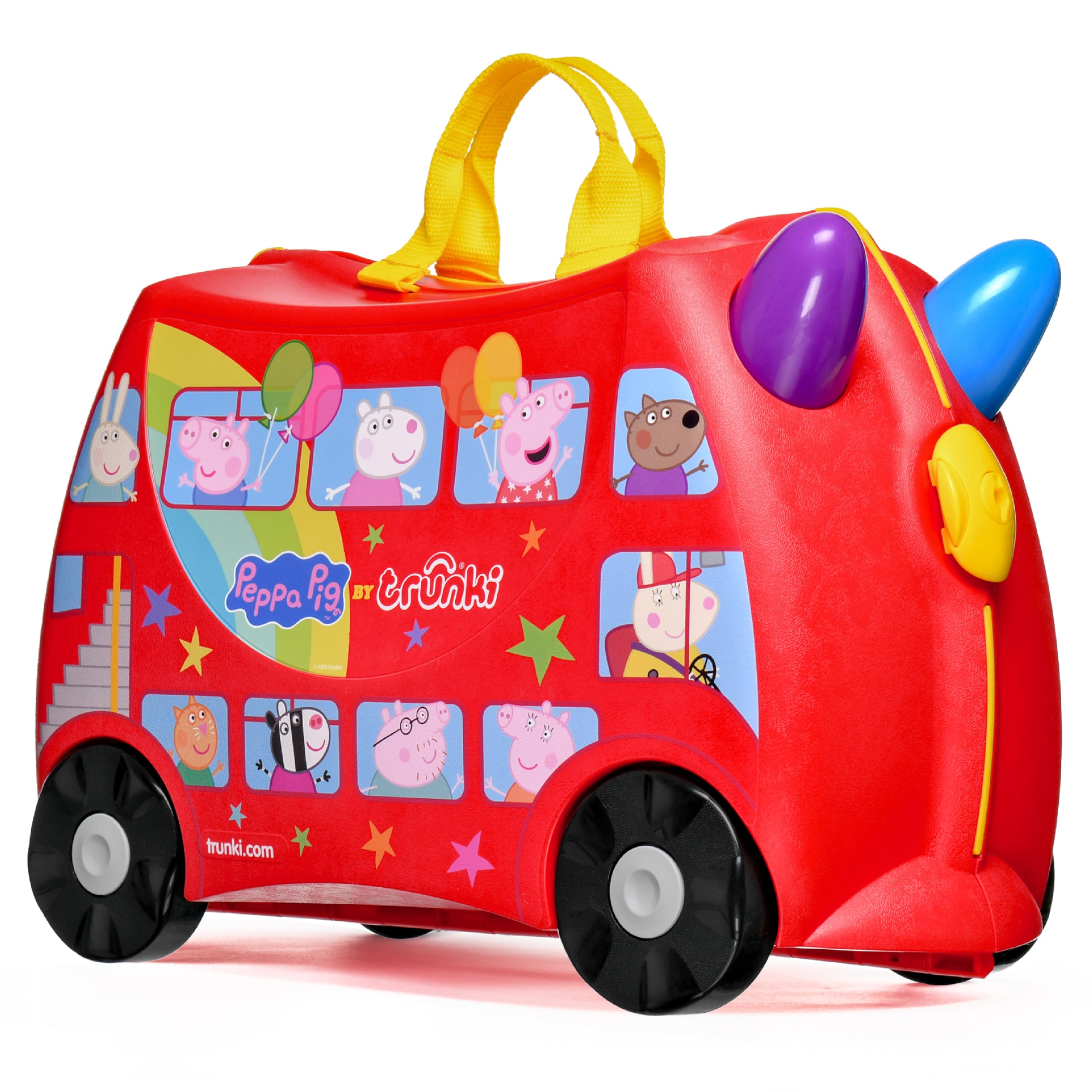 Trunki La valise originale pour enfant à s'asseoir dessus – Valise bagage à main 18-​L, valise de voyage à coque rigide avec roulettes, avec sangle de traction/​bandoulière, Peppa Pig (rouge), 3E+​1 cm x