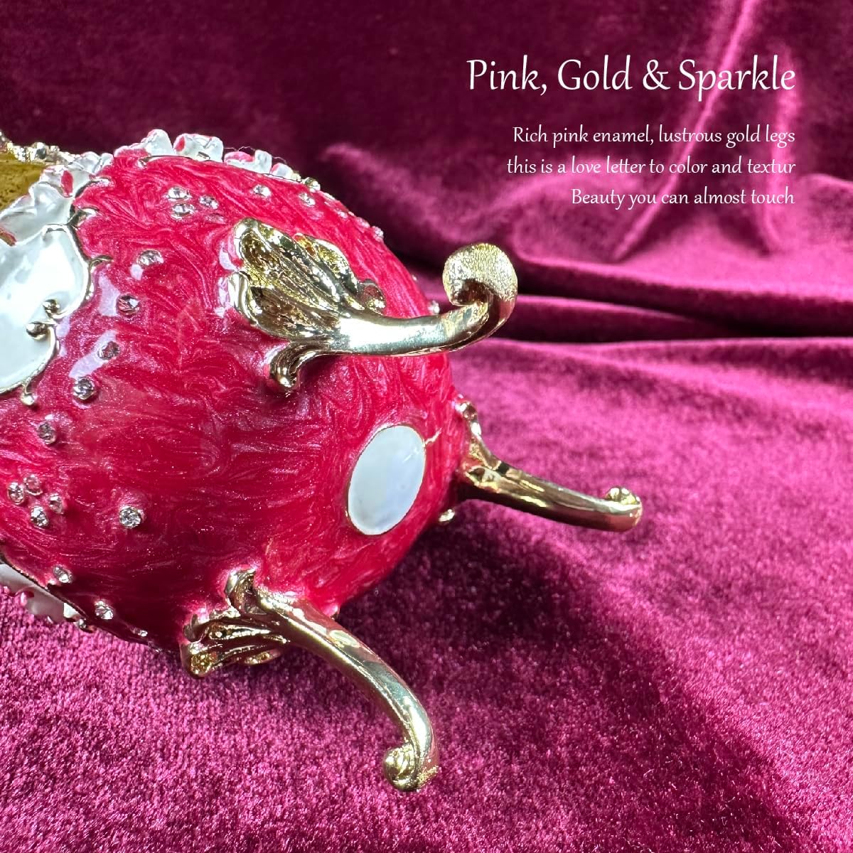 Rotating Carousel Music Box Pearl Dome, Rose Accents, Enameled Craft, Unique Home Decor & Gift Giving - Image 4