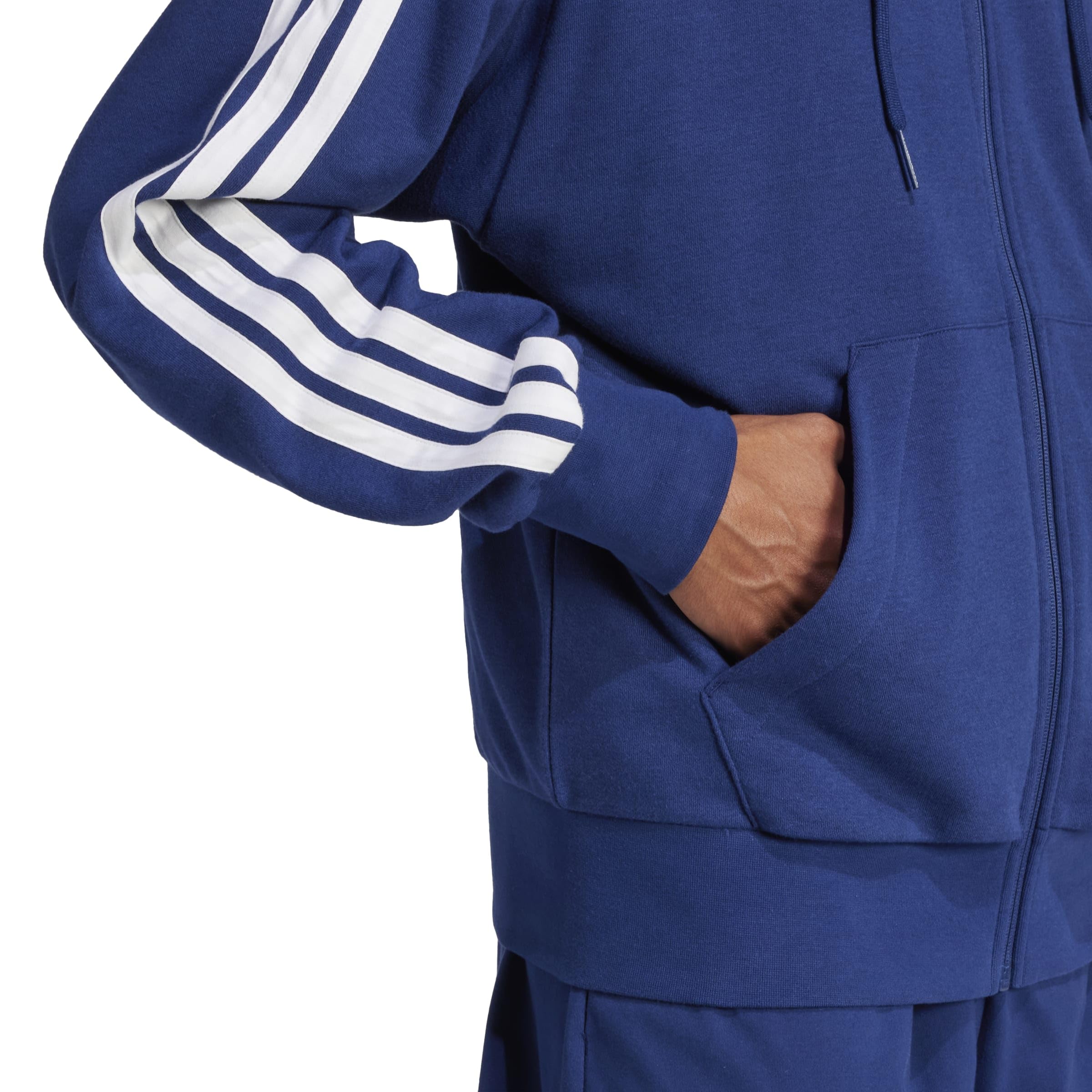 adidas Mężczyźni ESSENTIAL THREE STRIPES FRENCH TERRY FULLZIP HOODIE, Dark Blue/White, L