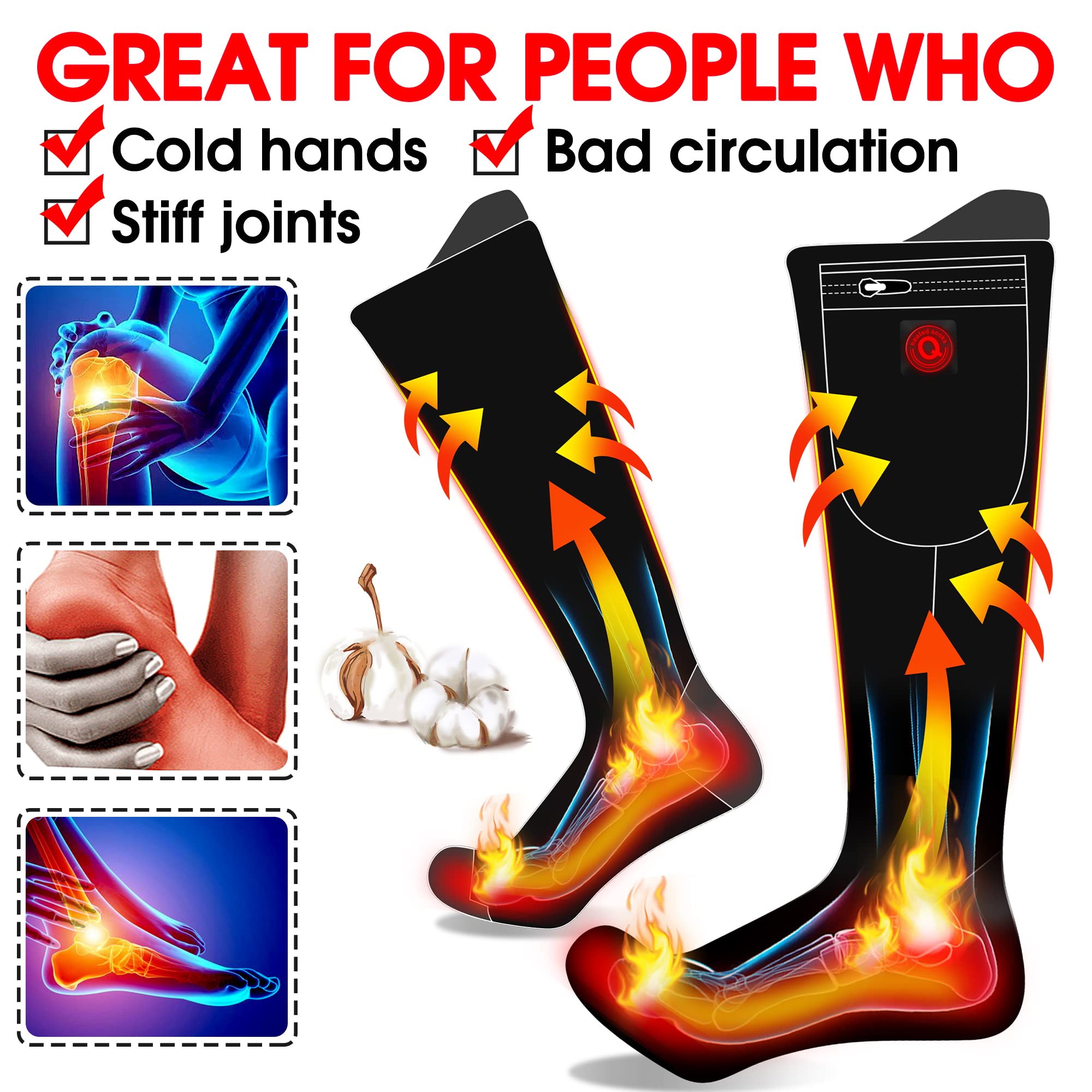 Chaussettes Chauffantes Rechargeables G - Taille L, 3 Niveaux De Température, Batterie Li-ion 3,7V, Pour Activités Extérieures Hiver