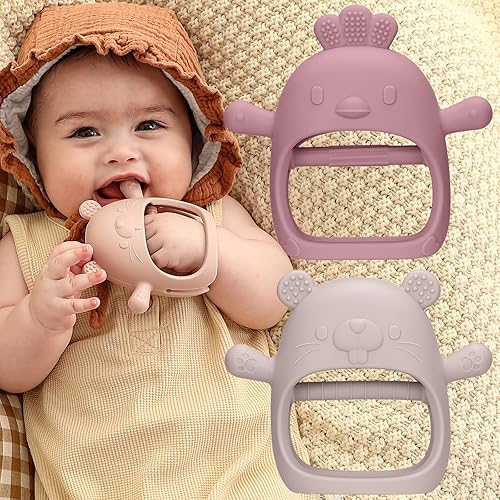 2 juguetes de dentición de silicona para bebés, autorelajantes y saludables para el desarrollo bucal, sin BPA, anticaídas, adorables y coloridos