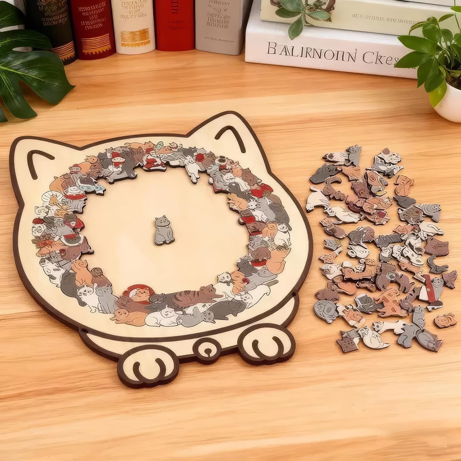 135-Piece Morandi-Colored Cat Shaped Wooden Jigsaw Puzzle, Wooden Cat Puzzle for Adults, Family Education Game，Home Decor