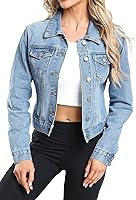 Andy & Natalie Women's Cropped Denim Jacket: Lightweight Long Sleeve Button-Down Jean Shacket with Pockets