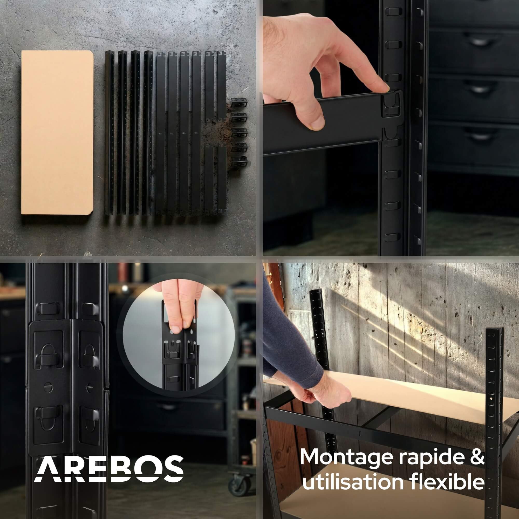 AREBOS étagère Charges Lourdes Lot de 2 | 180x90x40 cm | 875 kg | 5 Niveaux MDF | rayonnage de Stockage Cave Atelier | Noir