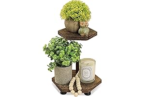 Rustic Tikea Hexagonal 2-Tier Wood Plant Stand