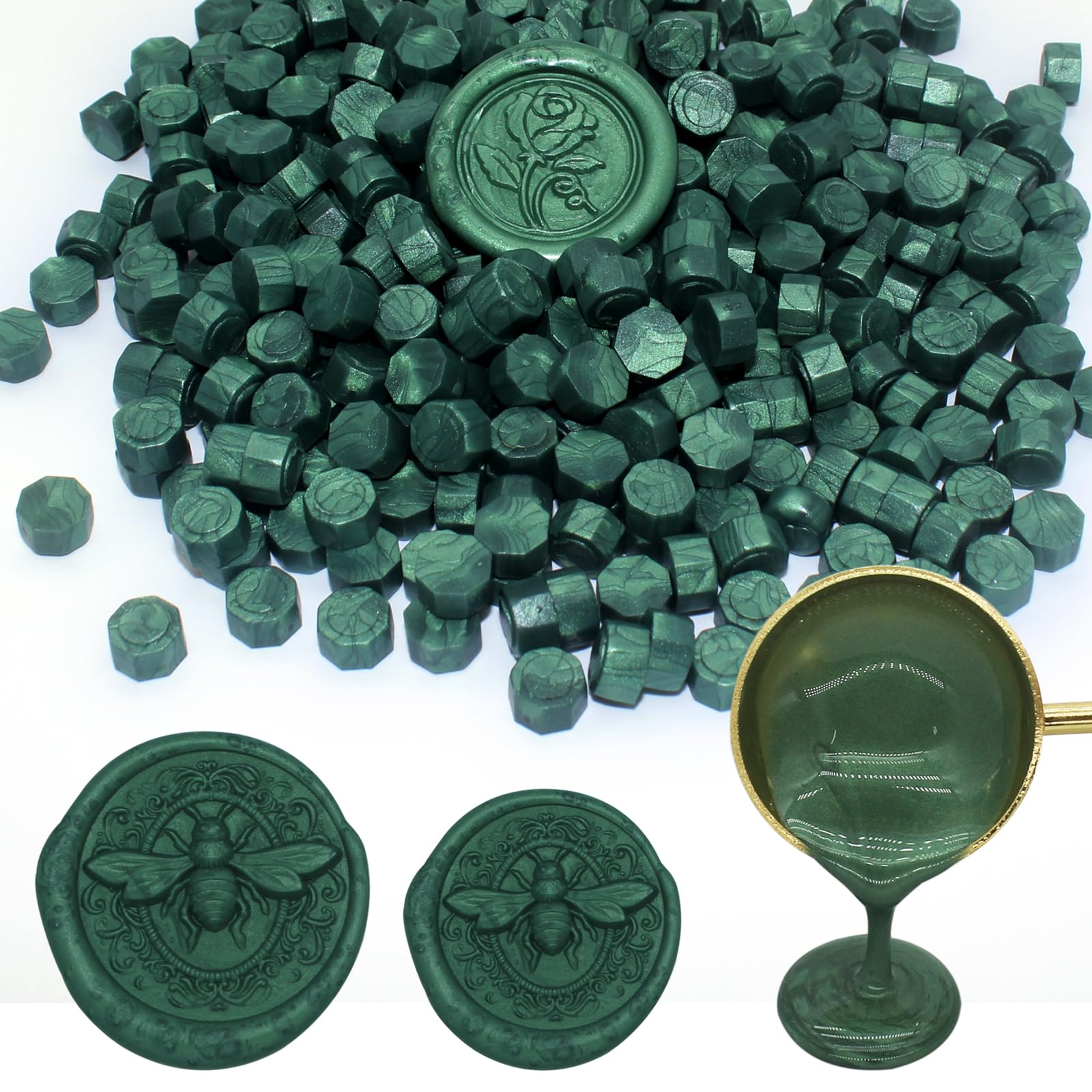 250pcs Wax Seal Beads Pine Green, Premium Sealing Wax Beads for Stamp Seals, Octagon Wax Pellets Refill Pack for Wax Seal Kit, Wedding Invitation, Letter Envelope Seal, DIY Crafts