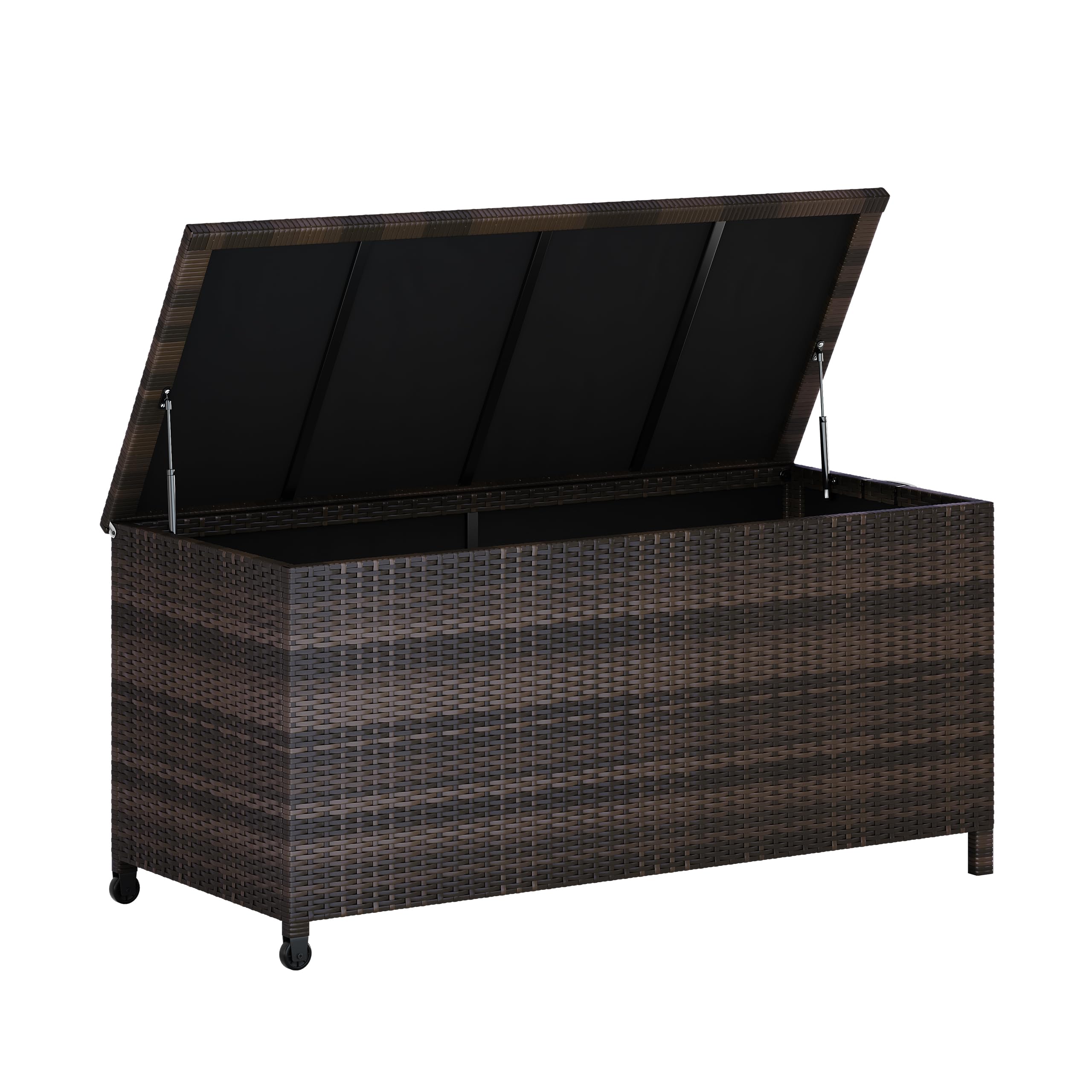 Litake 480L Aufbewahrungsbox für den Außenbereich, Große Terrassenbox Polyrattan Gartenbox wetterfest mit Deckel& Zwei Radern, Leicht Bewegen, Kissenbox für Garten/Balkon, 132x 55.5 x 64 cm,Braun
