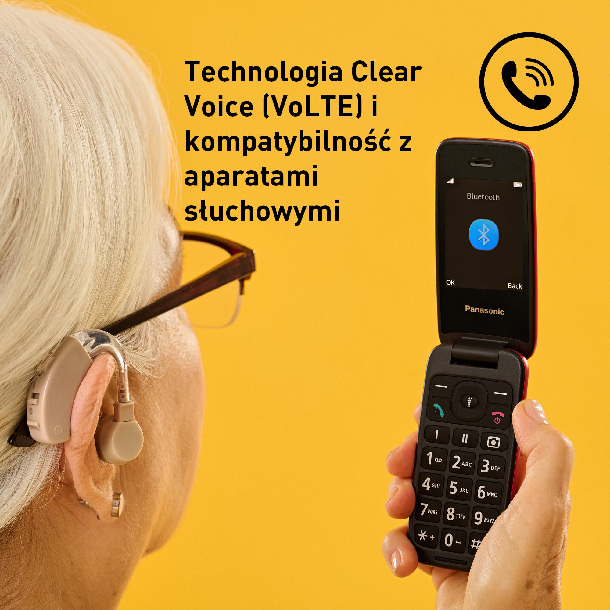 Panasonic KX-TU410 Telefon Komórkowy 4G Składany 2,4 Cala, Przycisk SOS, Bluetooth 5.0, HAC, Głośnik, IP44, Czarny