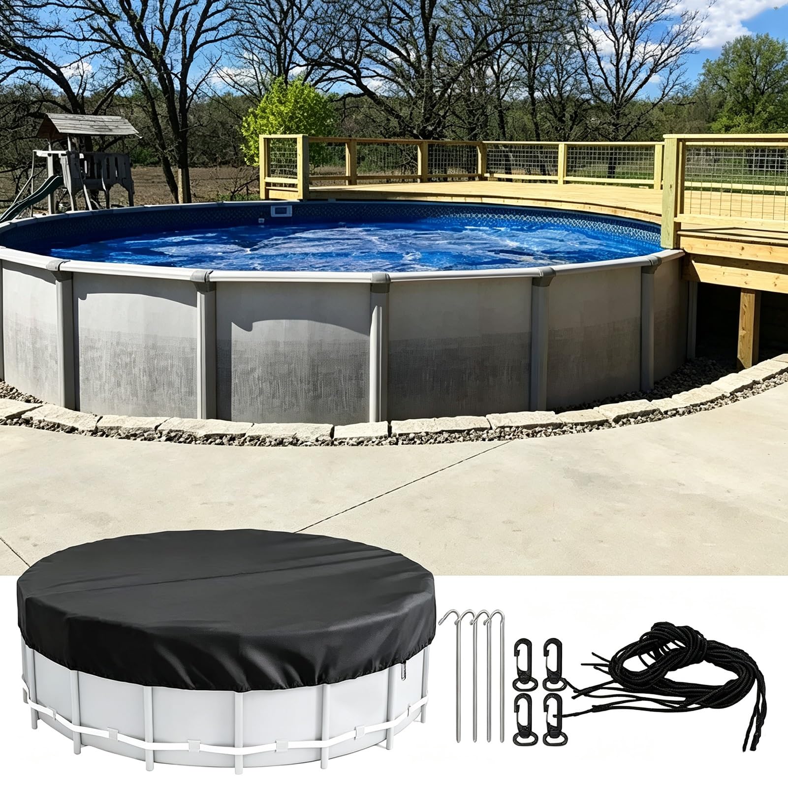 Telo di copertura per Piscina rotondo,Copertura per Piscinas Invernale con Bordi Rinforzati,Ø 366 cm,Protezione UV,Impermeabile,Antivento e Antistrappo per piscina all'aperto(12FT(366 * 20cm))