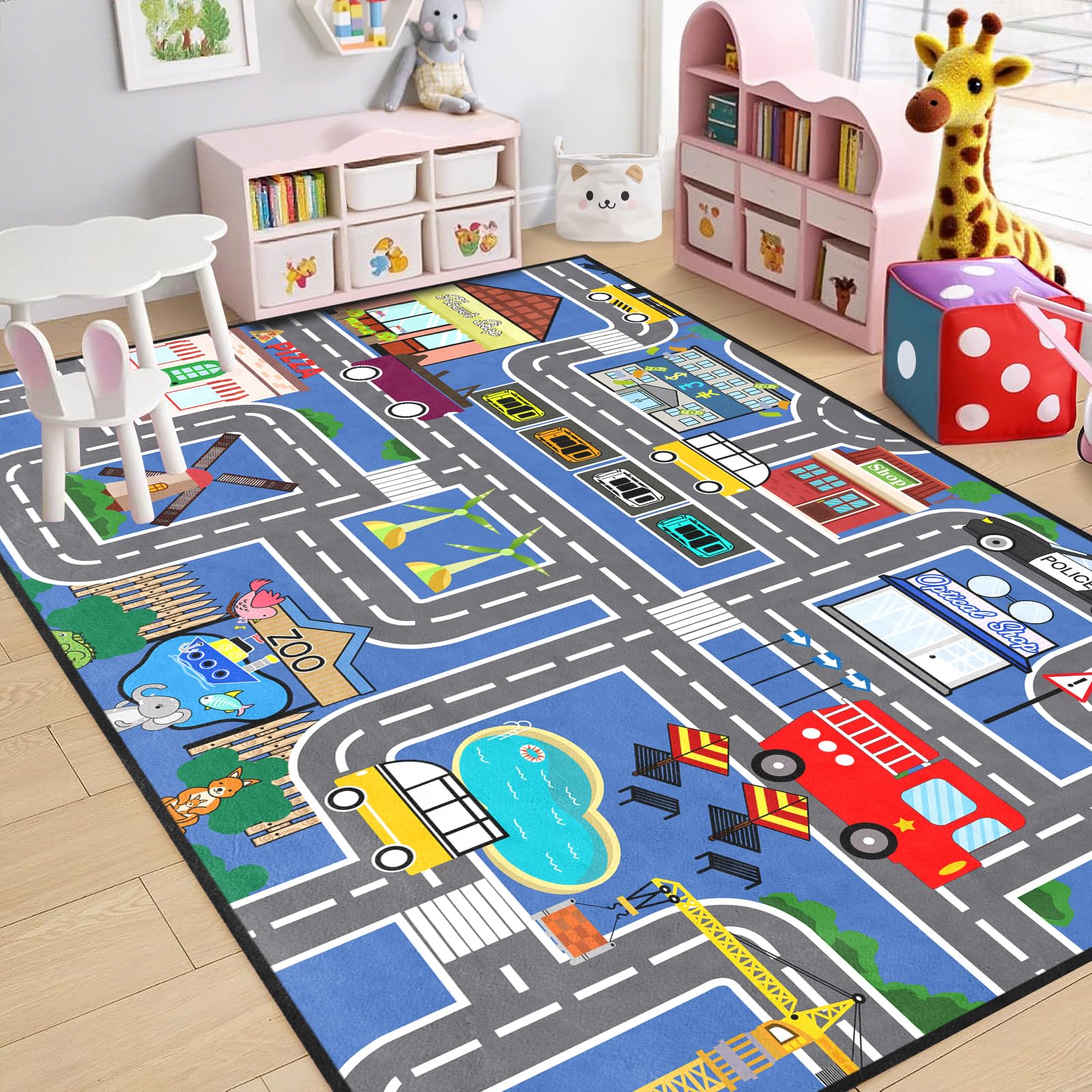 Kids Carpet City Play Mat - Cars Rugs for Boys Room Road Rug for Kids Car Track Rug for Bedroom Car Mat for Kids Toy Cars, 5x7 Feet