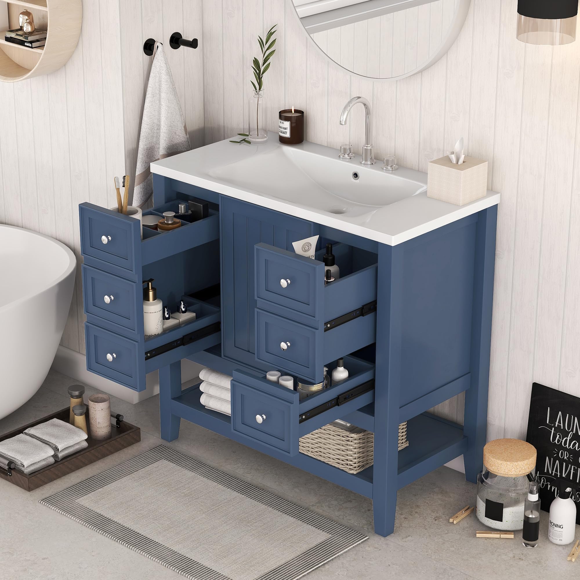 Amazon.com: Virubi 24" Bathroom Vanities with Single Sink Combo, Modern ...