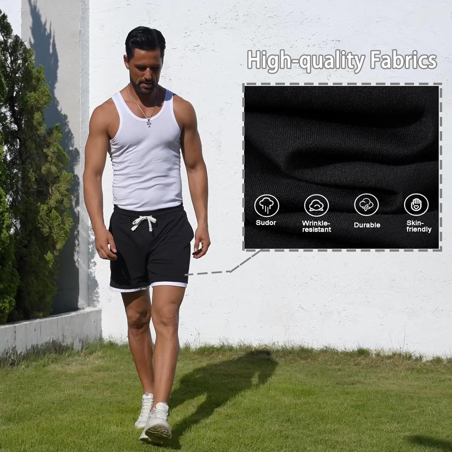 Men Cotton 5.5 Inch Sweat Shorts Elastic Waist Casual Workout with Pockets - Image 4