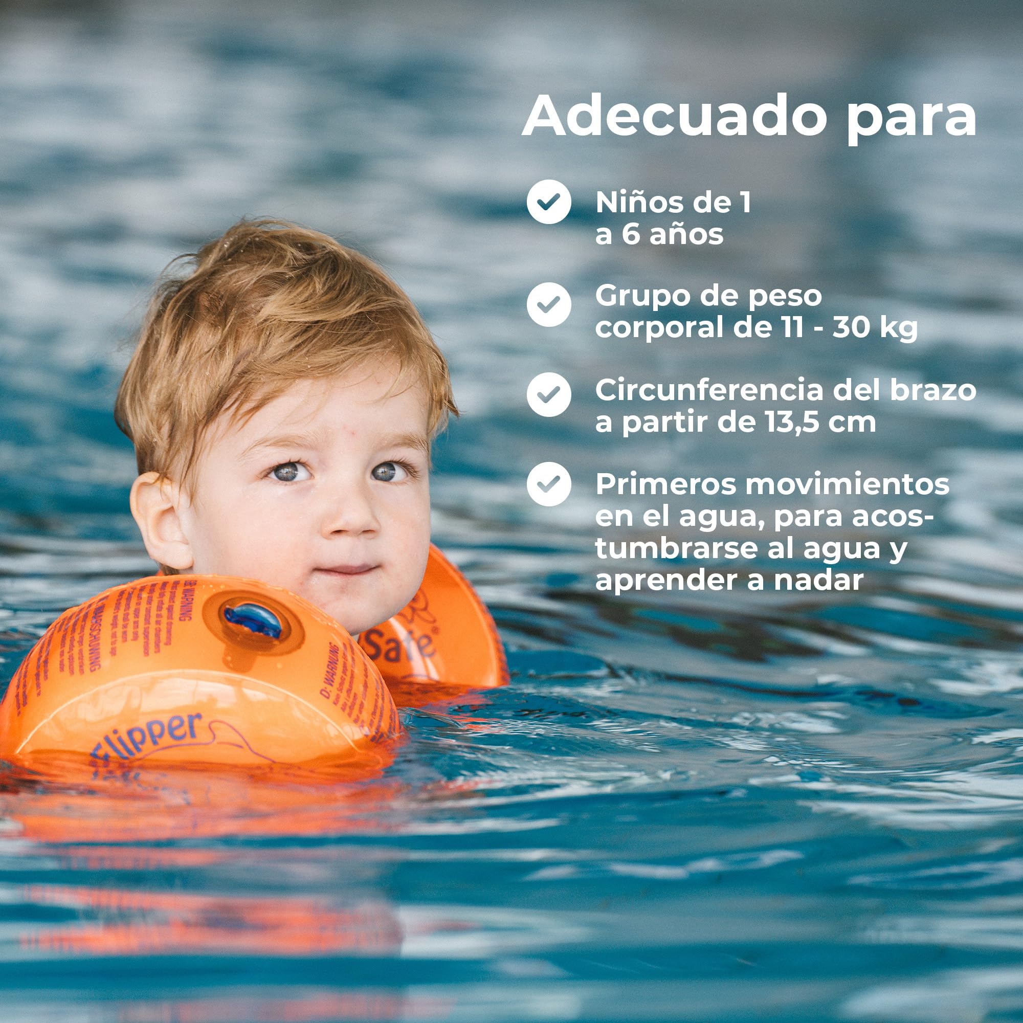 Flipper SwimSafe - Ayuda de natación para niños pequeños, Manguitos con núcleo de Espuma de Polietileno irrompible para Aprender a Nadar, Ganador de la Prueba Stiftung Warentest 05/2024