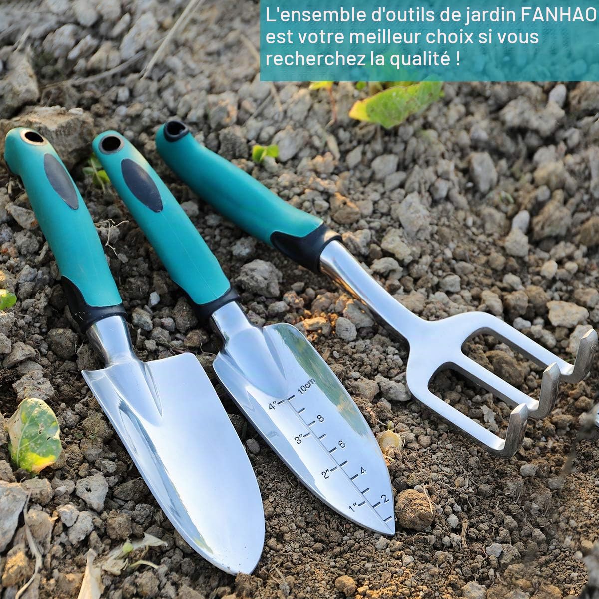 FANHAO Outils de Jardinage, Trois pièces d’Outils de Jardinage Lourds moulés en Aluminium avec Une poignée antidérapante caoutchoutée, des Outils à Main de Jardin durables Cadeaux de Jardin