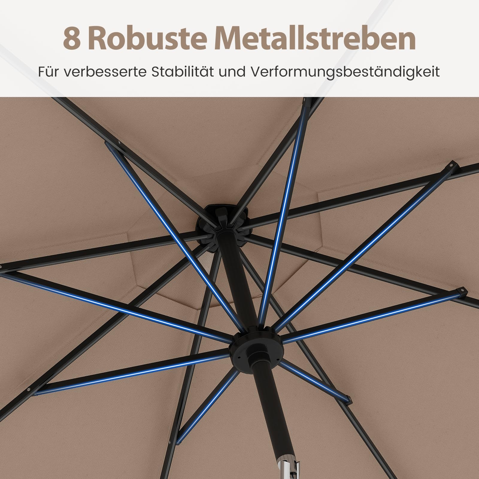 COSTWAY Parasol przeciwsłoneczny 300 cm z oświetleniem solarnym LED, 9 trybów oświetlenia, parasol ogrodowy z korbą, obustronnie zginany o 35°, parasol tarasowy, do ogrodu, na balkon, taras