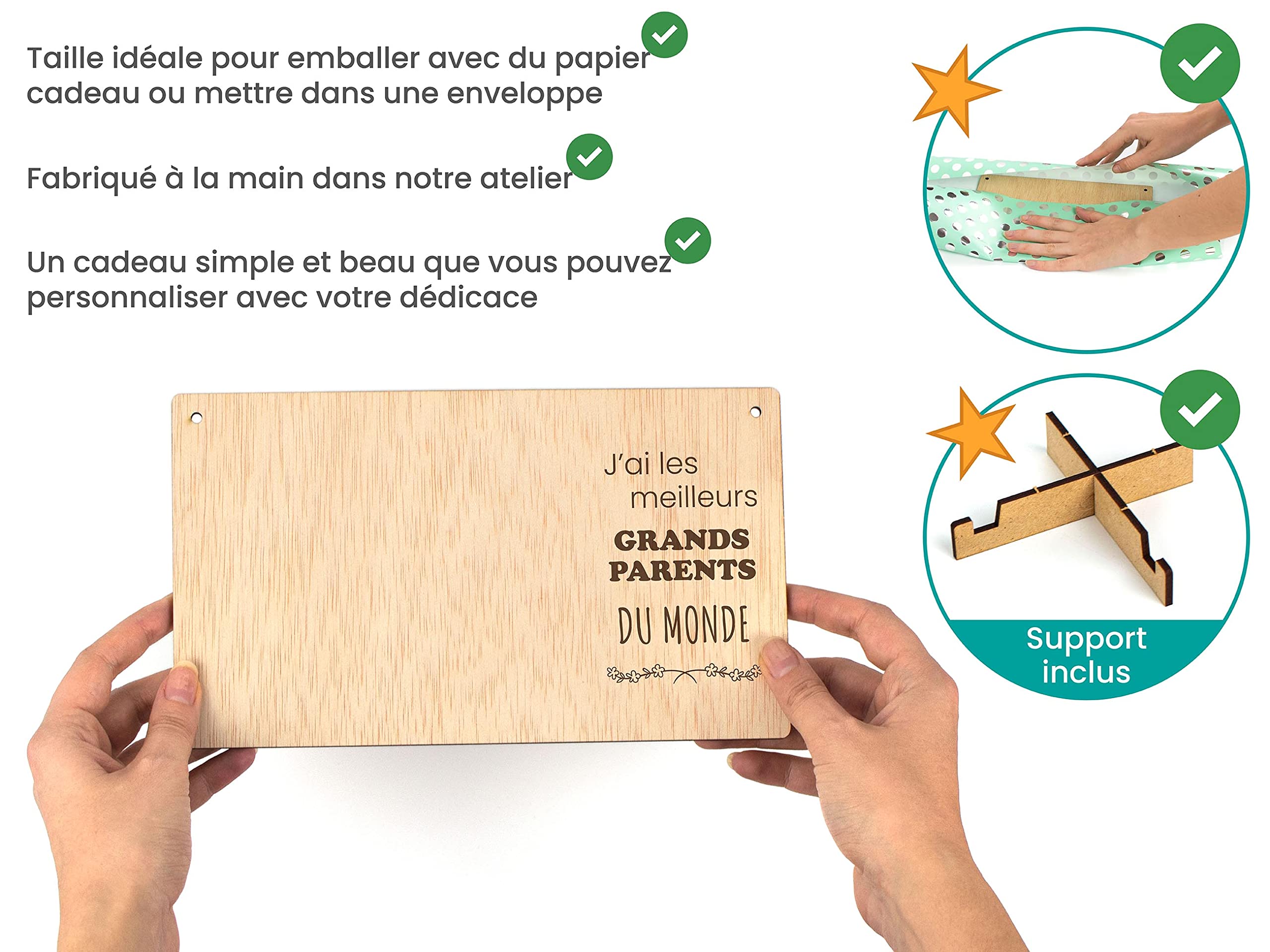 CONTRAXT Cadre photo Cadeau grands-parents. Cadeau Cadre photo support pele mele Porte acroche photo fête grands-parents t'aime grand-père grand-mère deco corde bois pèle mêle (Grands-parents FR) - Image 3