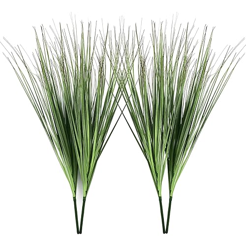 Artflower Artificial Plants 23.6" Onion Grass Greenery Plastic Wheat Grass Bushes Faux Greenery Shrubs Fake Outdoor Plants for Home Office Room Indoor Outside Gardening Decor, 4 Pack