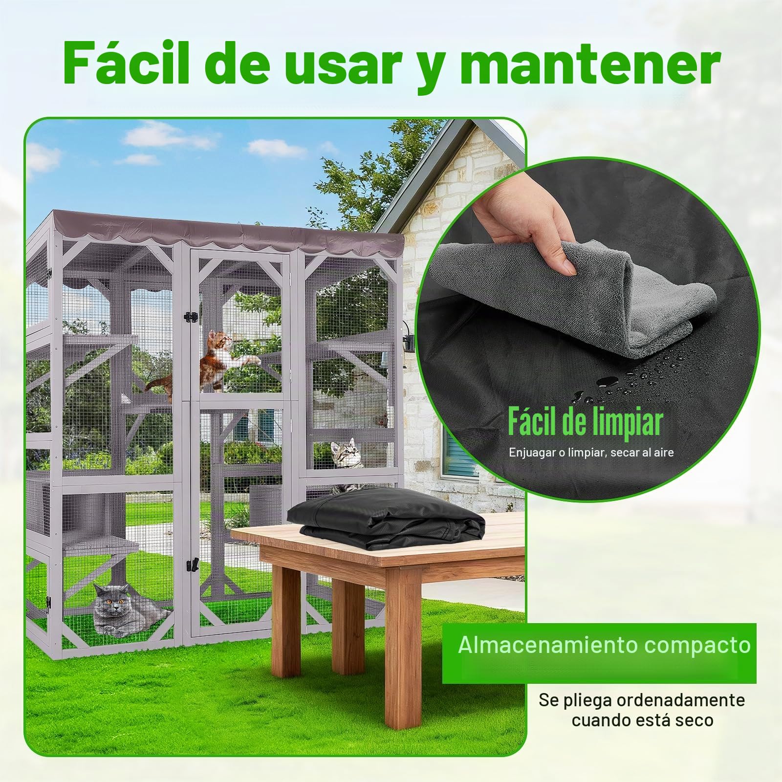 Kingling Funda para casa de gatos al aire libre, cubierta impermeable para jaula de gatos grande, cubierta de recinto para gatos salvajes para casas y condominios (solo funda), negro, 162 x 83 x 180