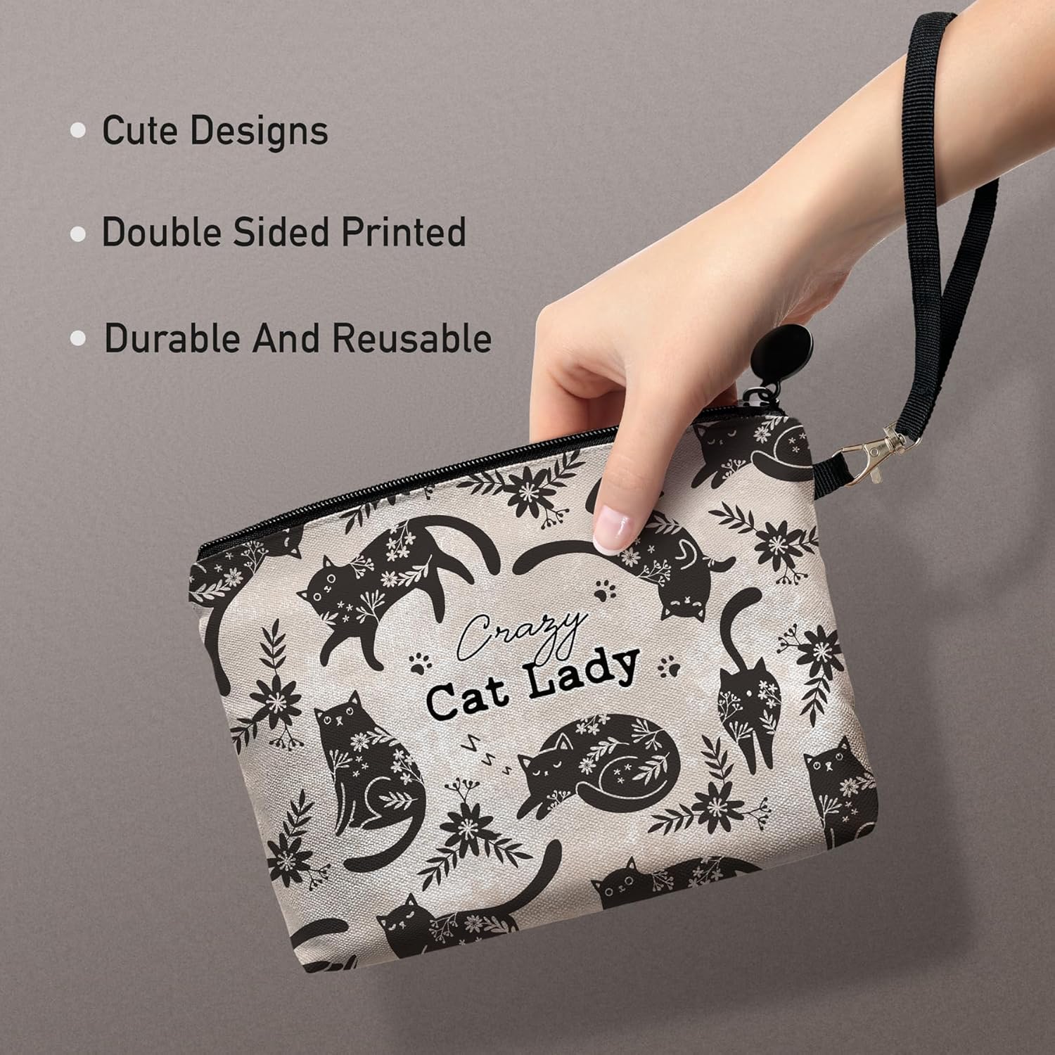 Hglian Black Cat Makeup Bag,Cosmetic Bag Zipper Pouch Travel Toiletry Bag,Purse Cute Cat Themed Gifts for Women Friends - Image 2