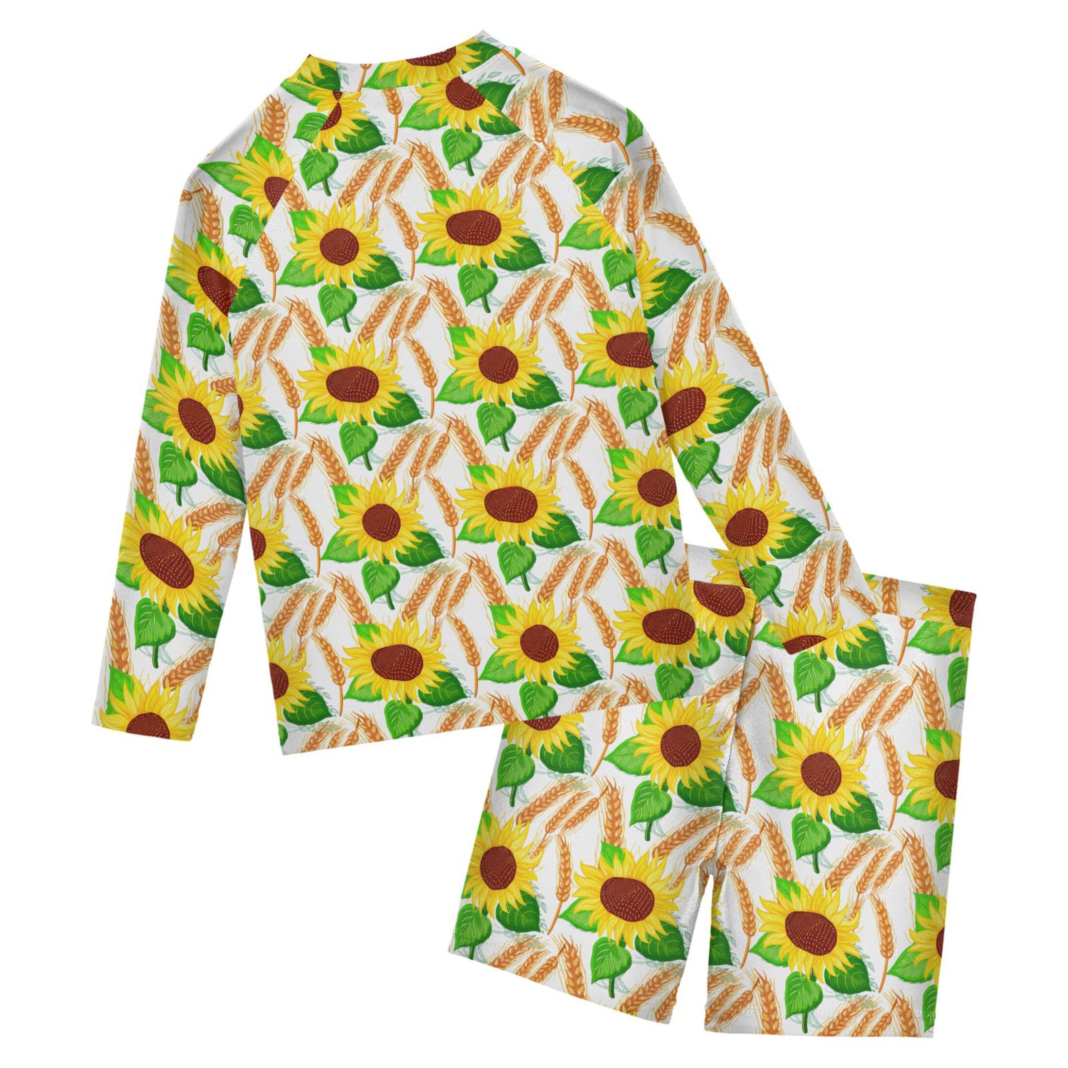 Sunflower Flower Baby Boys' Toddler Long Sleeved Rashguard Swim Bathing Suit Set B0404515