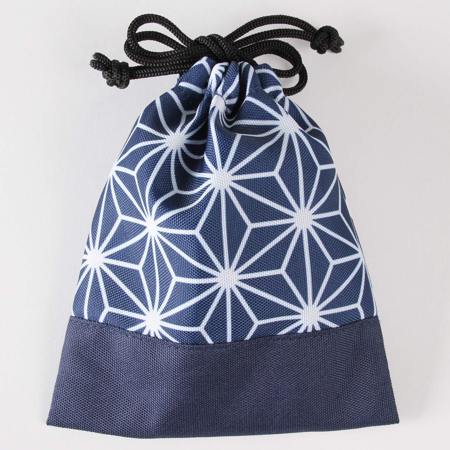 Mini Drawstring Pouch, Navy Hemp Leaf Pattern