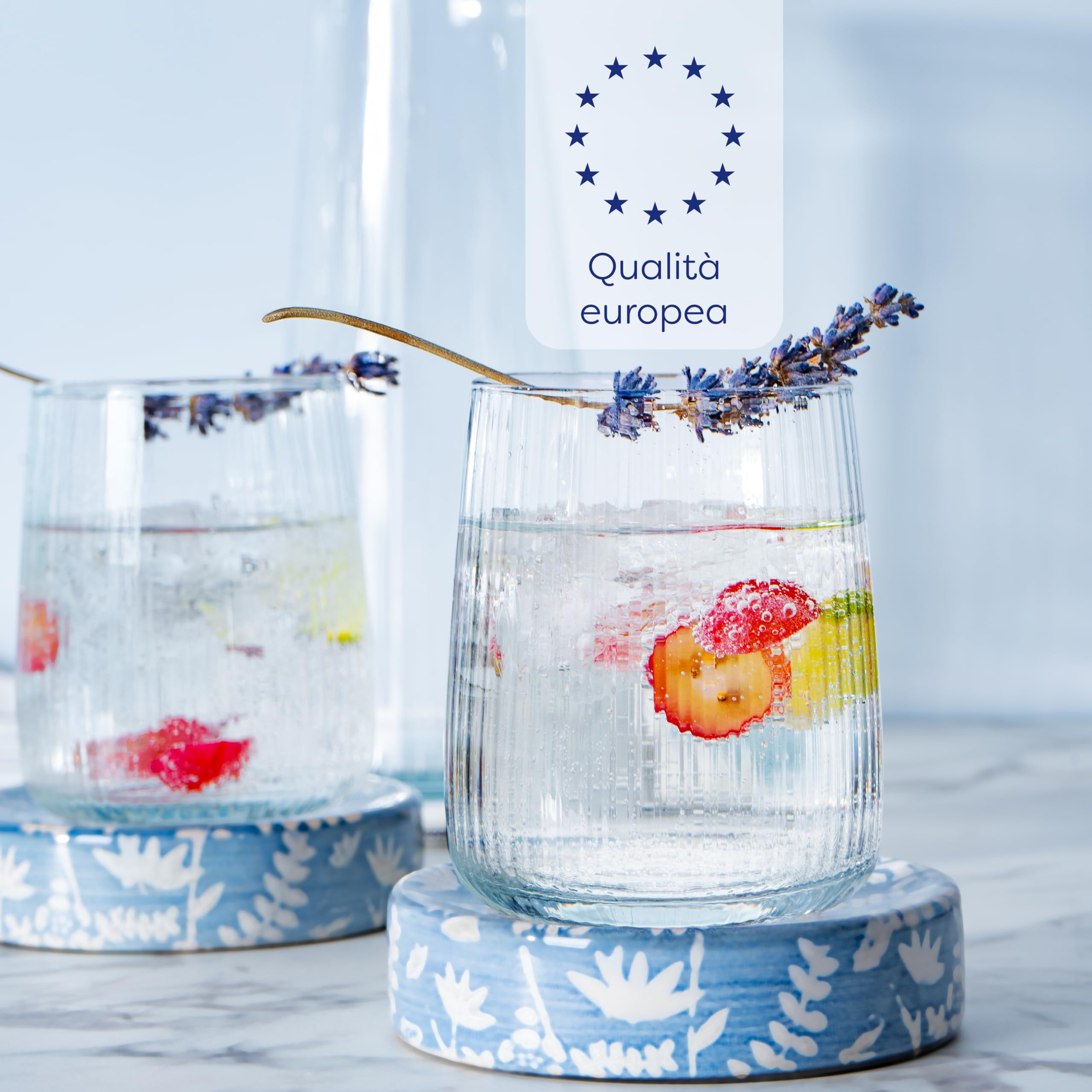KONZEPT Bicchieri acqua vetro 320 ml, set 6 pezzi con superficie rigata, design elegante, lavabili in lavastoviglie