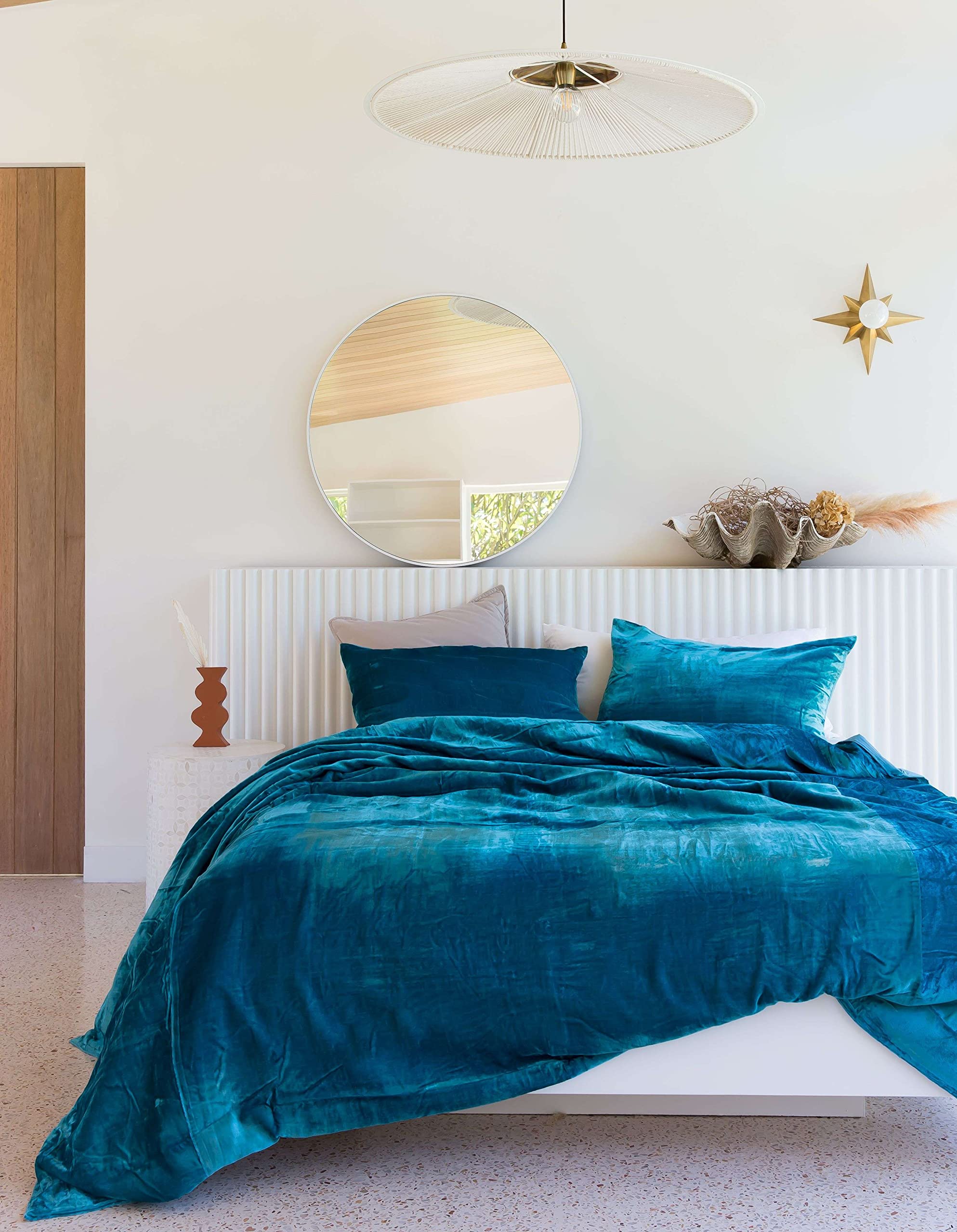 Treen Art Turquoise Velvet Duvet Cover Set Full Size 3 Pieces, 1 Duvet Cover 80 x 90 inches with Zipper Closure with 2 Pillow Cases, Bedding Set,