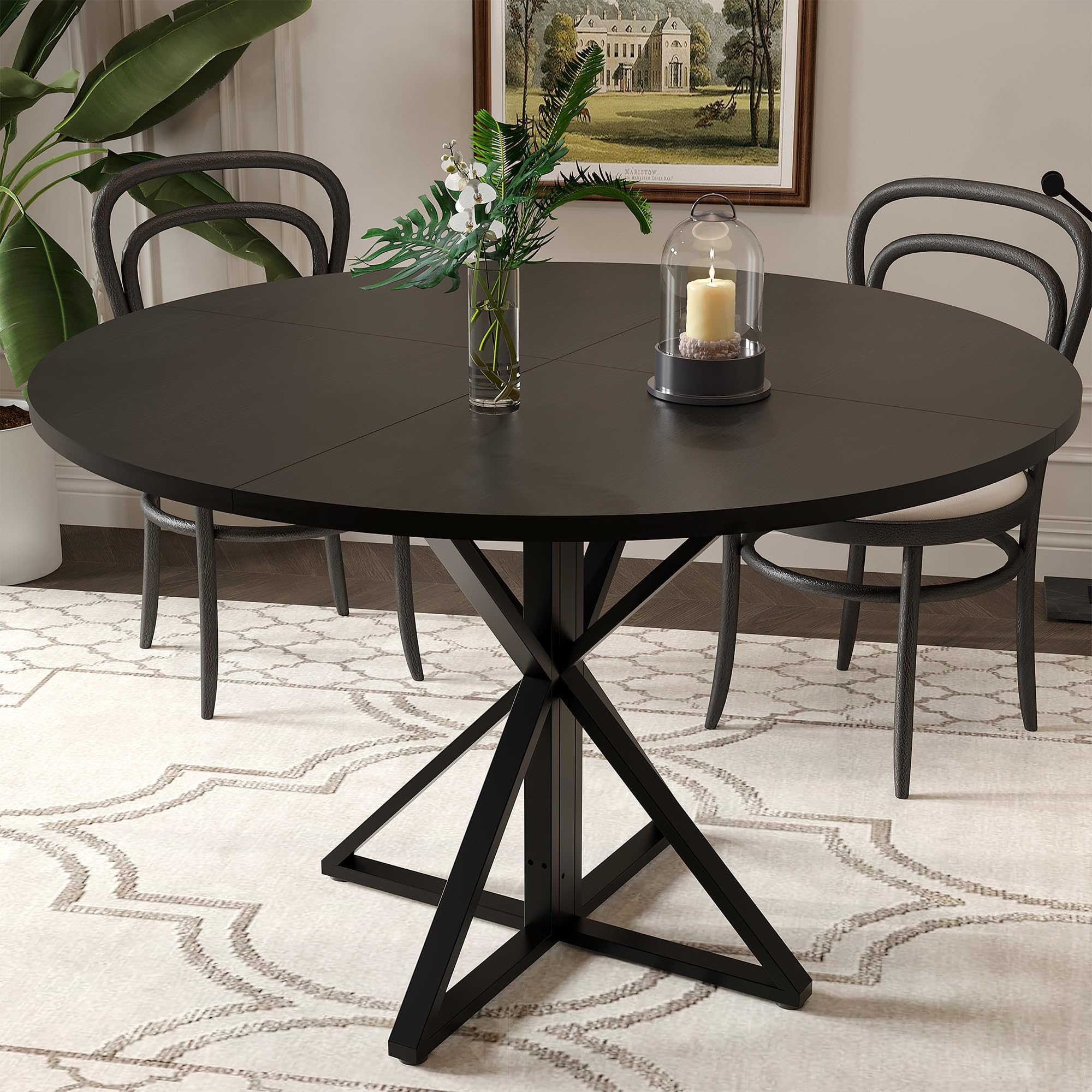 Garvee Mesa De Comedor Redonda De 120 Cm para 4 Personas, Diseño Moderno De Estilo Rústico, Ahorra Espacio, Base De Pedestal De Madera y Metal