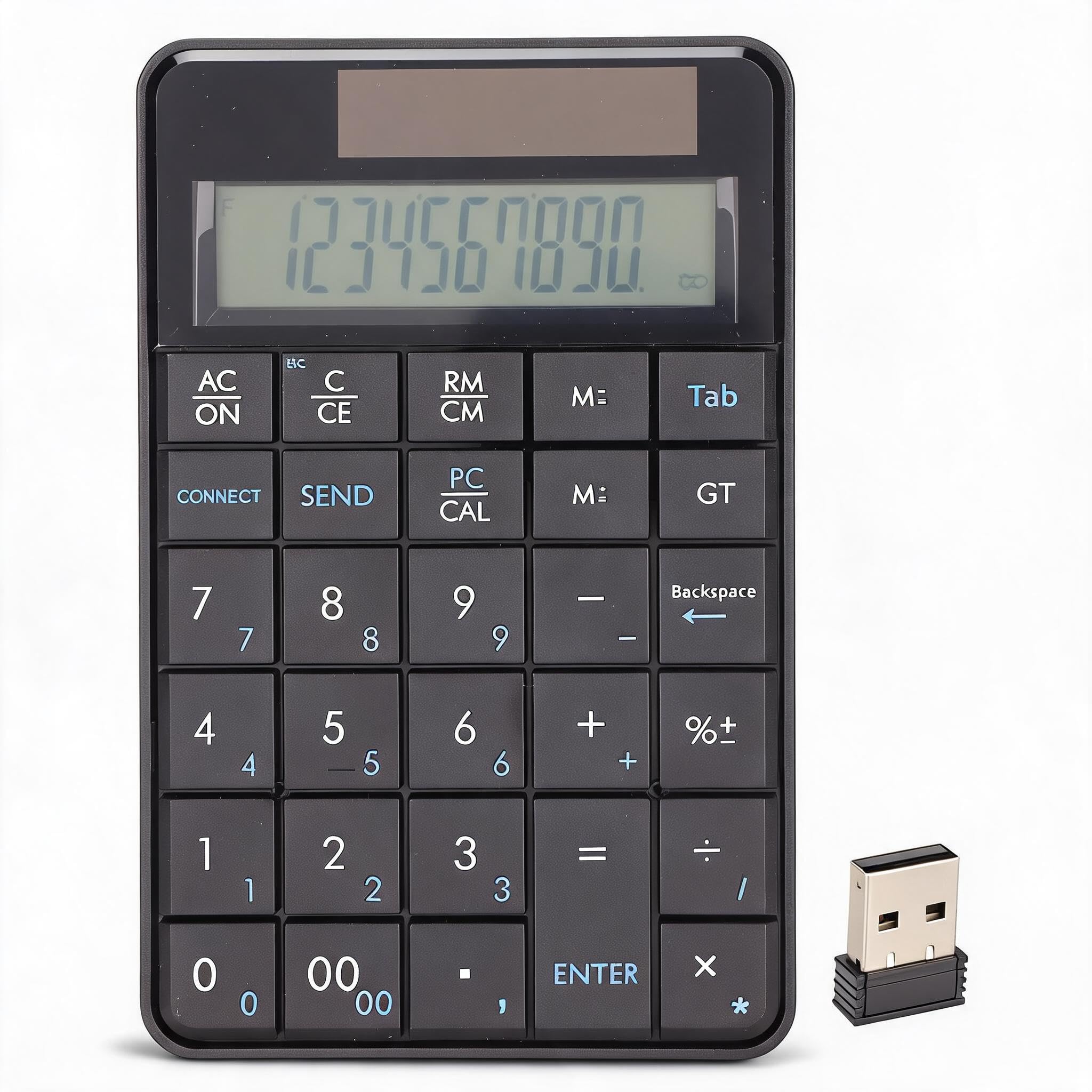 2 en 1 Teclado Numérico Inalámbrico Calculadora Numpad, 29 Teclas 2.4G, Contabilidad Financiera con Receptor USB para Computadora Portátil / Computadora