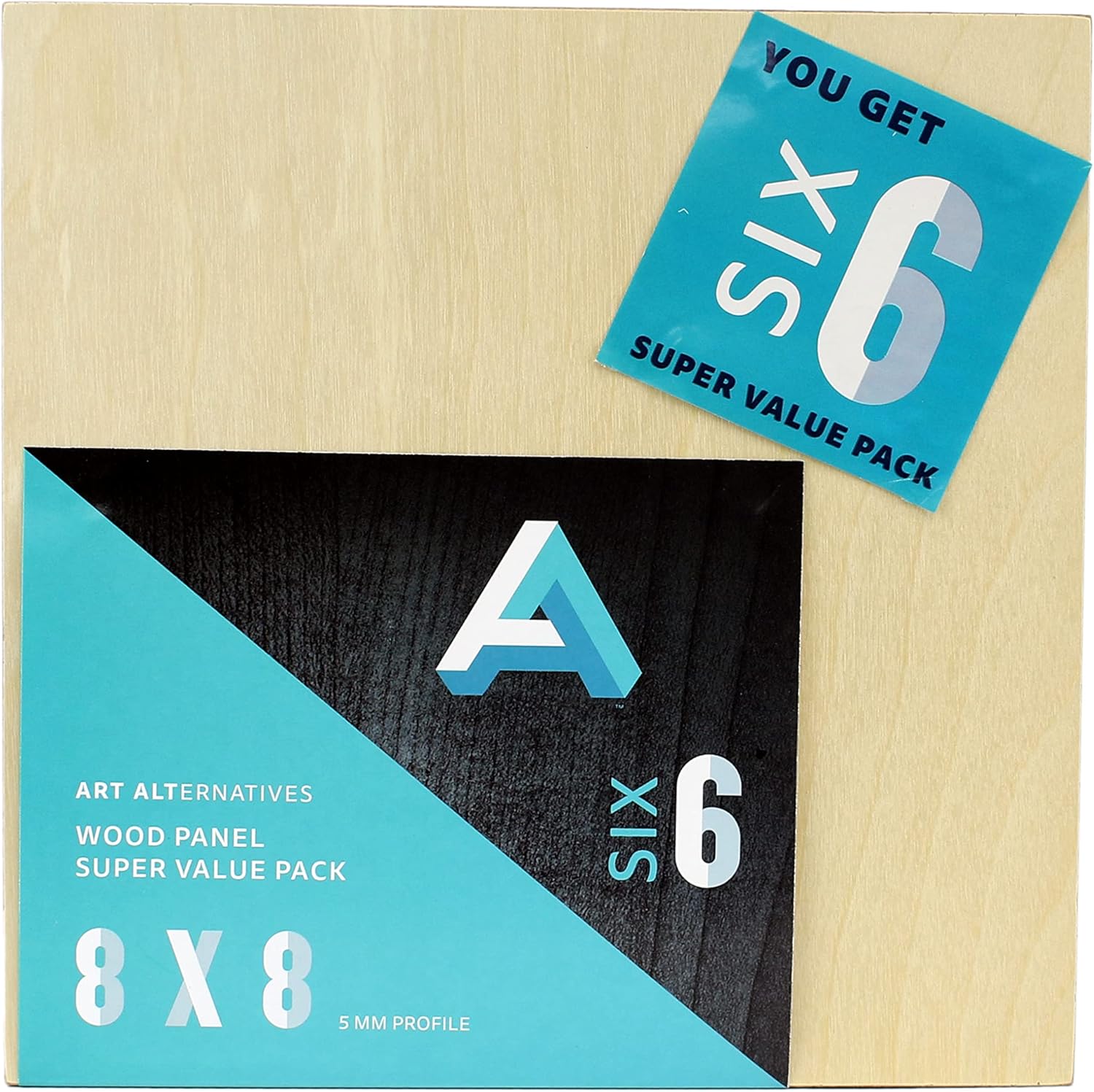 Art Alternatives Wood Panel Super Value Pack, Uncradled, 8" x 8", 6/Pkg.