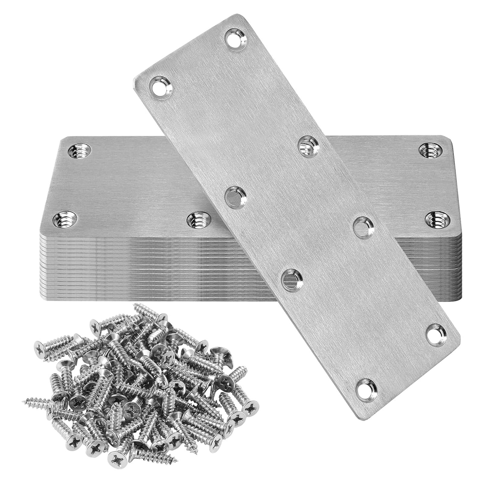 20Pcs Flat Mending Plate Metal Straight Brace Stainless Steel Fixed Angles Brackets Repair Joining Fixing Bracket Metal Straight Brace