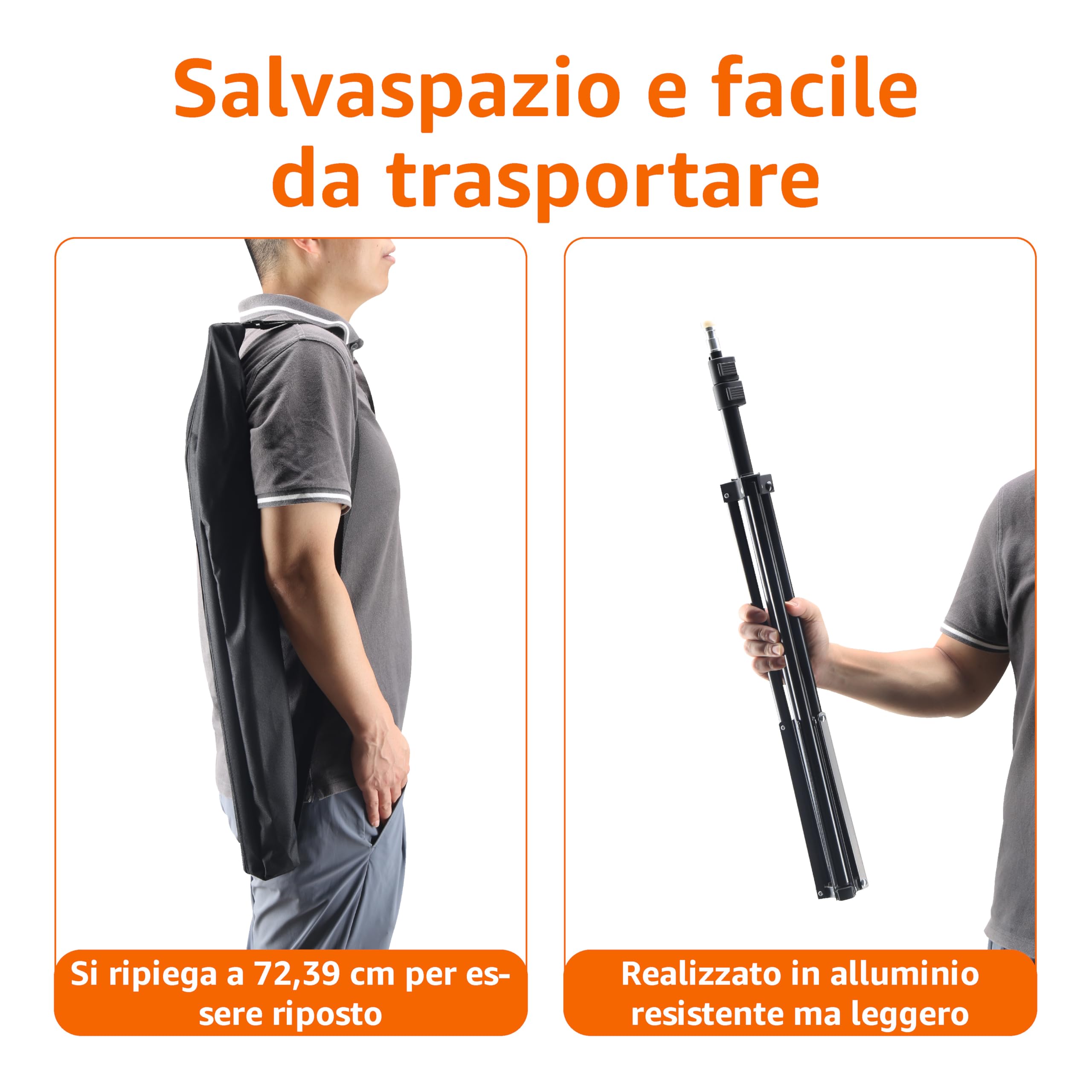 Amazon Basics Supporto per Illuminazione Fotografica in Alluminio da 2.04m con Custodia per Foto in Studio ed Esterna, 1.22kg, Regolabile, Portatile, Confezione da 1 - Nero