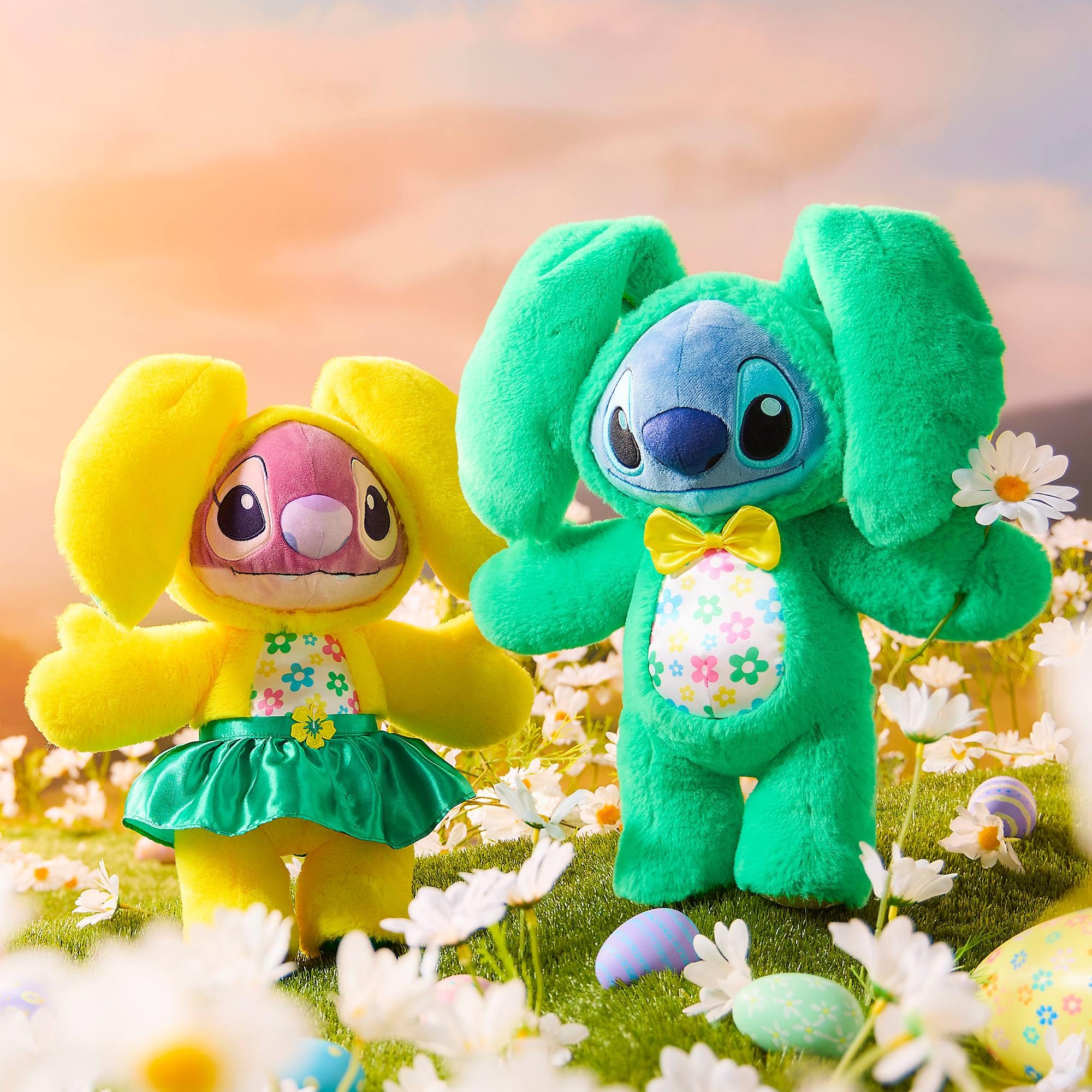 Disney Store Official Stitch Easter Medium Soft Toy Lilo & Stitch 37cm Plush Bunny Outfit Cuddly Toy, Green, H37 x W32 x D17cm - Image 2
