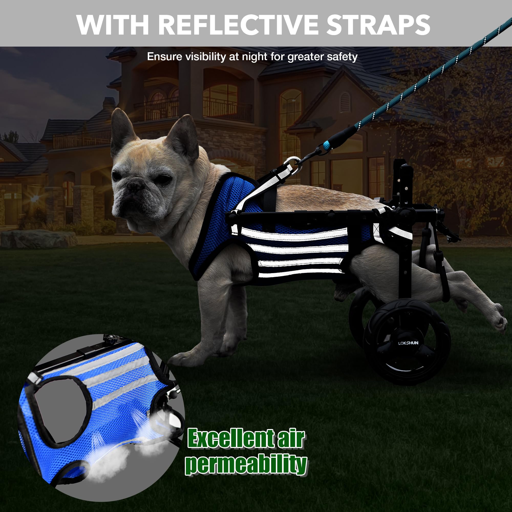 Arnés para silla de ruedas para perros para patas traseras, accesorios de repuesto para silla de ruedas para perro, ropa suave y transpirable para perros
