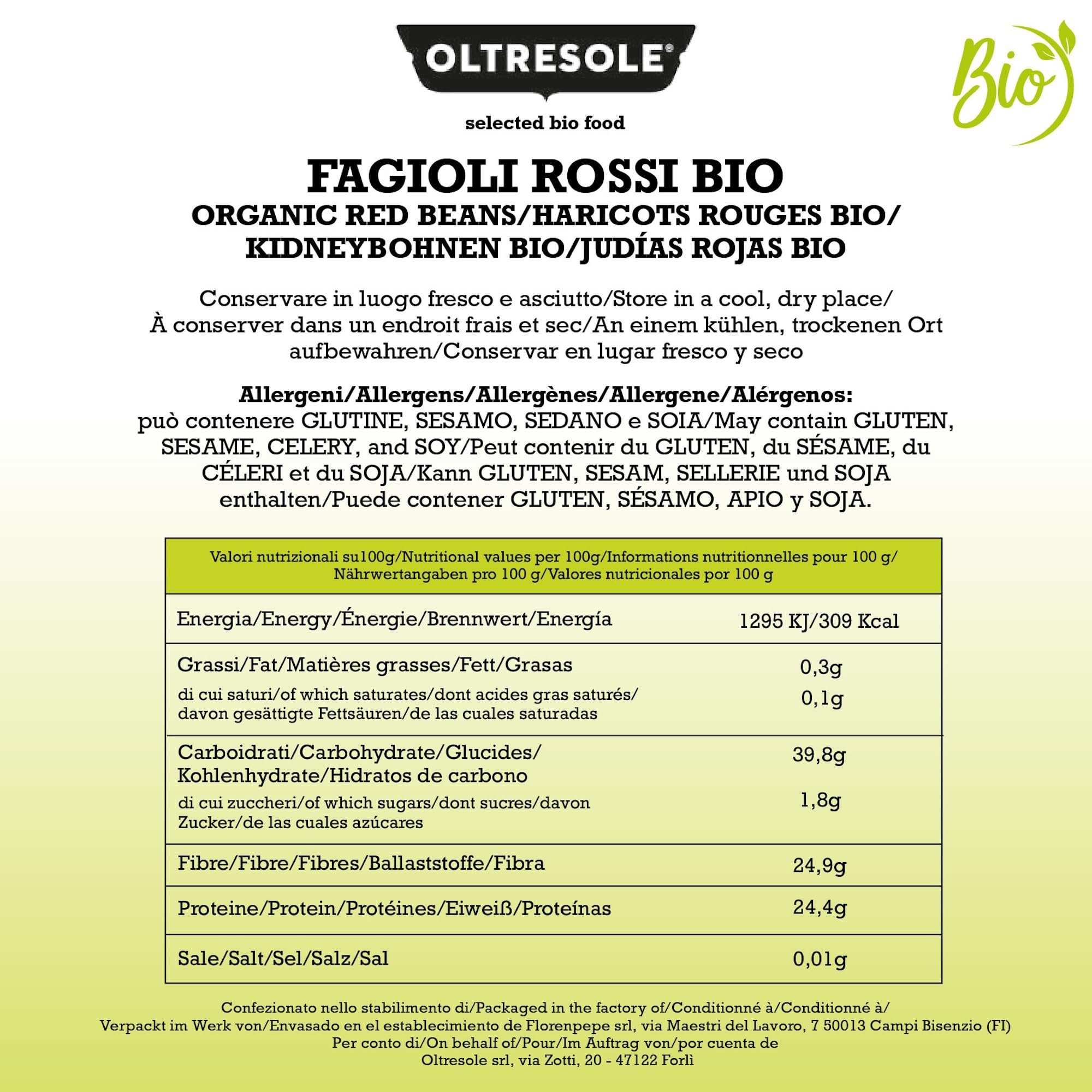 Oltresole, Alubias rojas 5 Kg, Legumbres secas ecológicas de cultivo controlado, ricas en proteínas y sales minerales, ideales para dietas bajas en calorías, veganas y vegetarianas, tamaño práctico