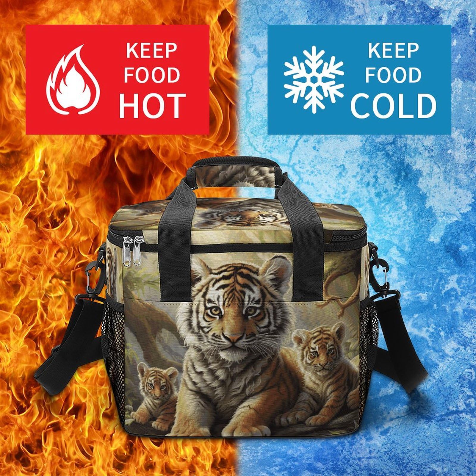 Jungle Tigers, borsa termica con stampa di grande capacità, a prova di perdite, per picnic, viaggi e avventure all'aria aperta