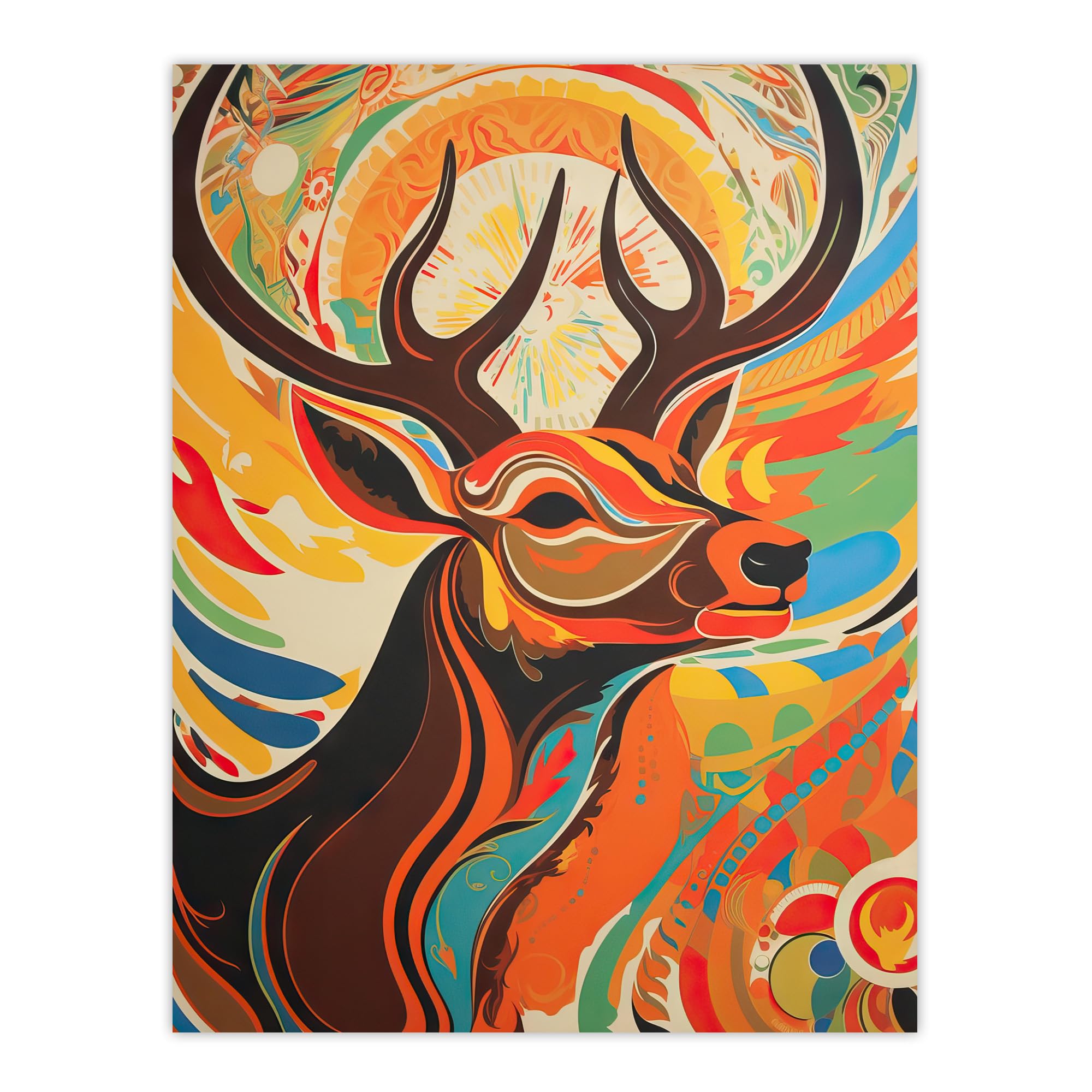 Artery8 Abstract Majestic Stag Autumn Hues Sunrise Reindeer Head Portrait Vibrant Bold Bright Colourful Painting Large Wall Art Poster Print Thick Paper 18X24 Inch