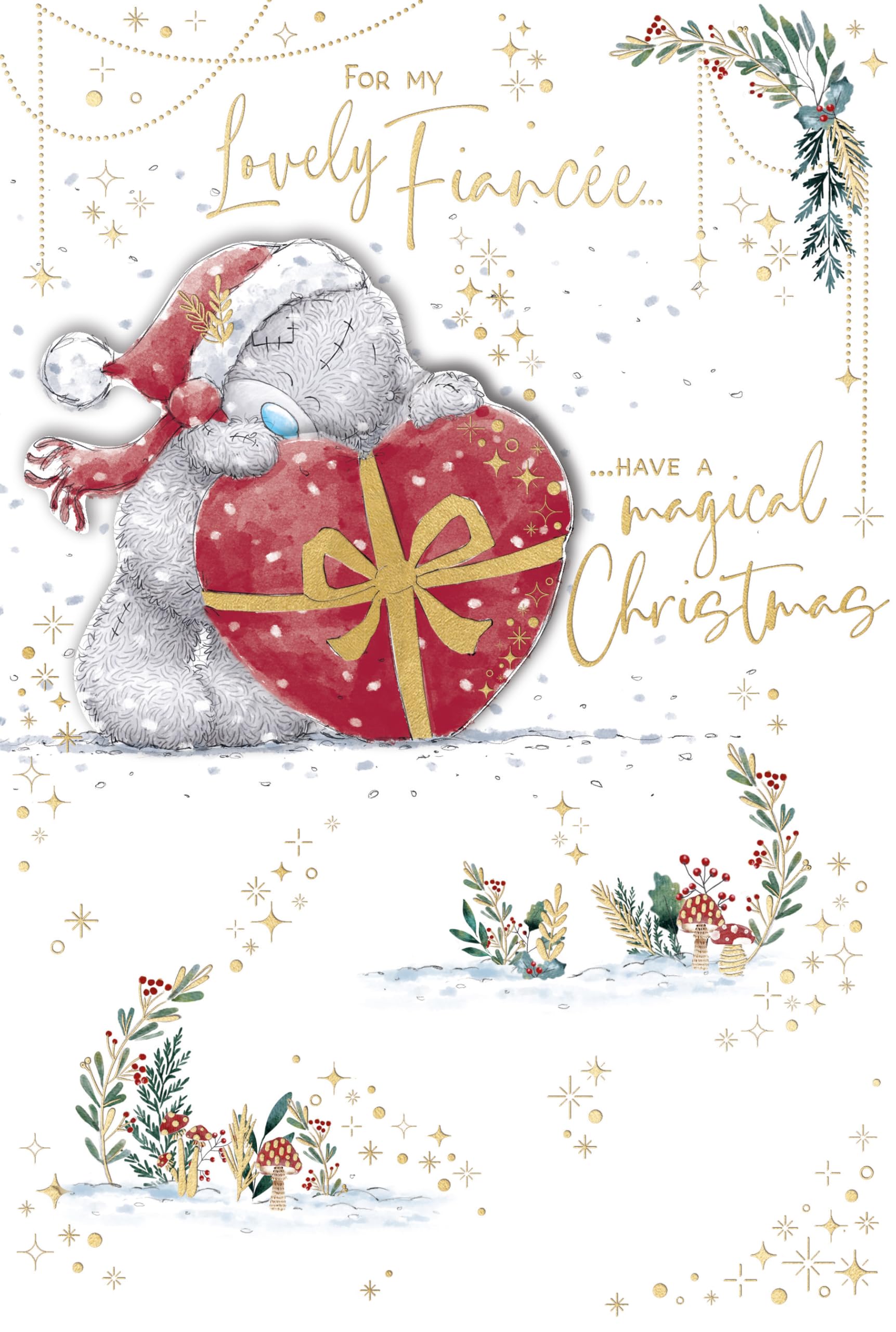 Me To You Tatty Teddy Luxury Handmade Christmas Card For Fiancée, Tatty Teddy With Gift 6x9ins - Official Collection