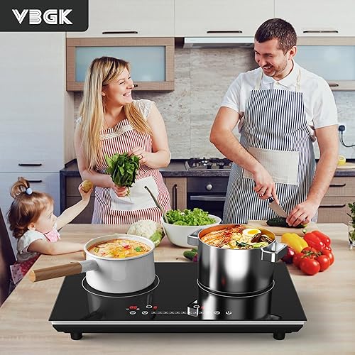 Miniatura 2 de VBGK Placa de cocción de doble inducción, 24 pulgadas, 4000 W, estufa de inducción con placa caliente, placa eléctrica con pantalla táctil LCD, 9