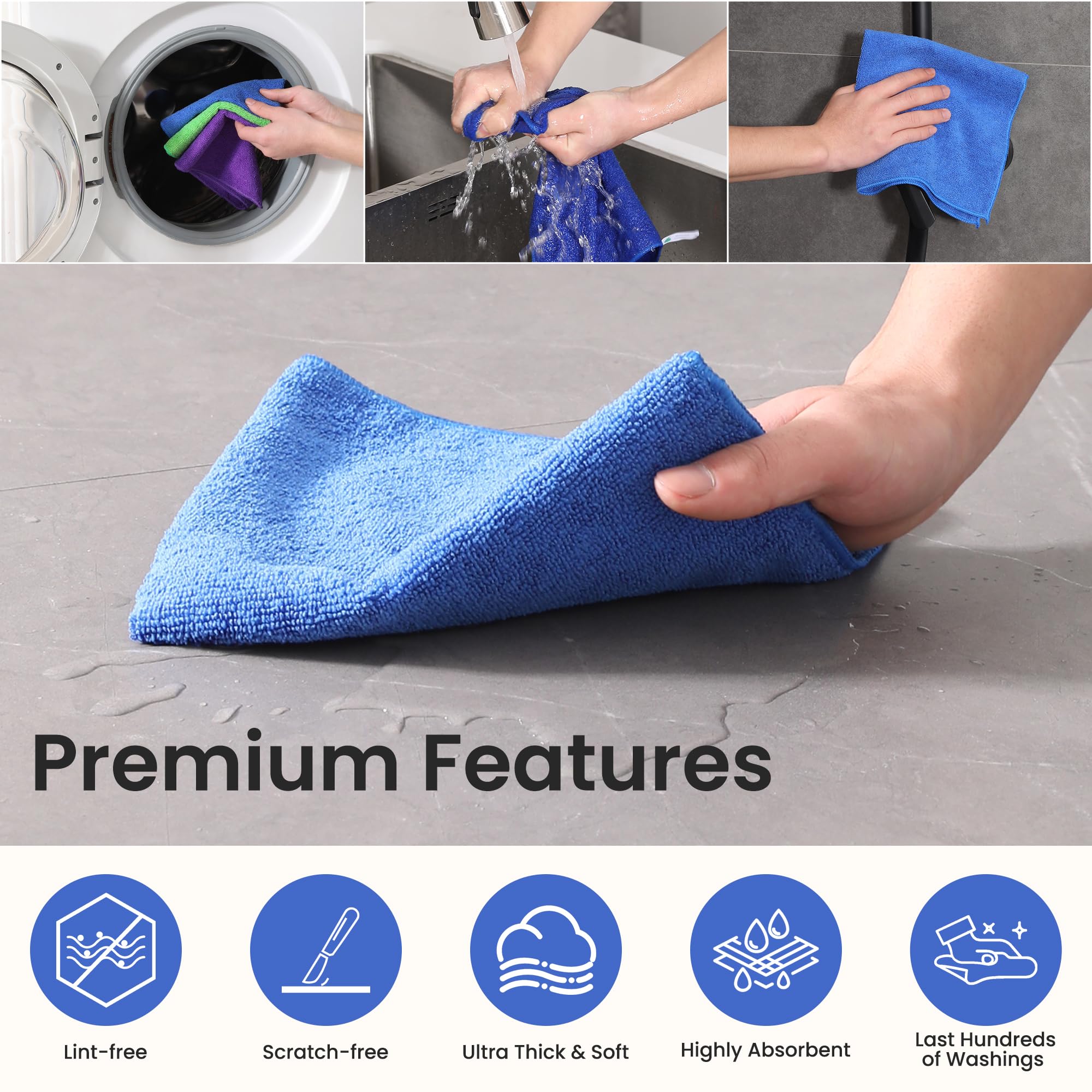 Microfiber Cleaning Cloths-12 Pack Microfiber Towels for Cars Kitchen Highly Absorbent Cleaning Towel Lint Free Streak Free Rags — view 6