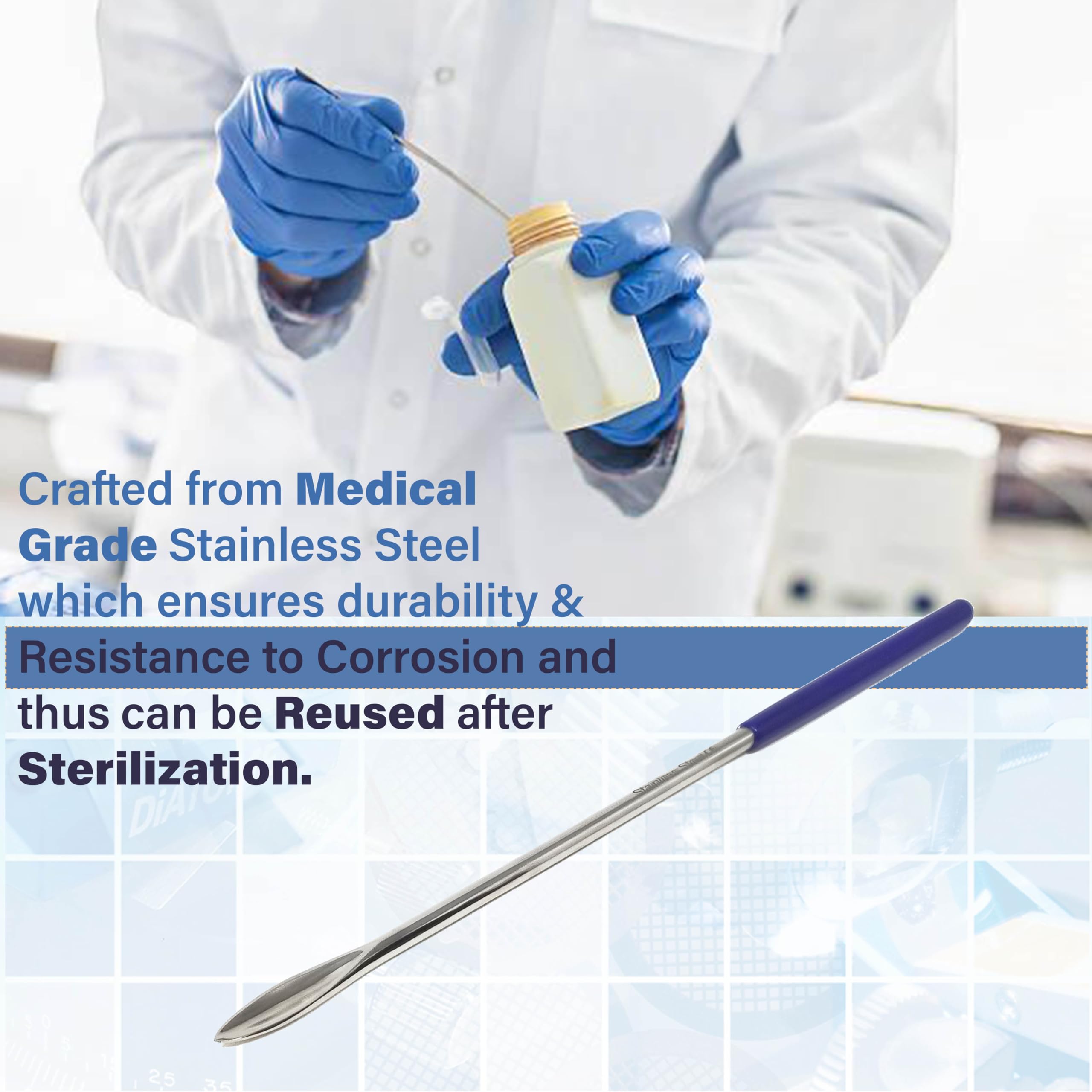 A2Z Micro Lab Scoop/Spoon Stainless Steel Lab Spatula with Comfort Grip Handle, Micro Sampling Scoop Mixing Spoon Laboratory Measuring Spoon for Powders Gel Cap Filler - Lab Supplies - 6