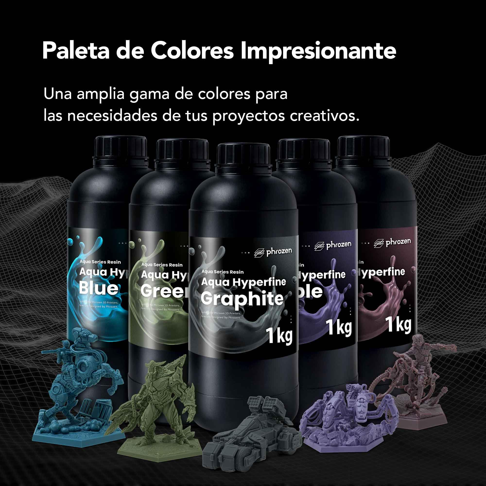 Phrozen Aqua Hyperfine Resina para Impresoras 3D LCD con Resolución de 12K+ | Resina Fotopolímero Estándar 405nm | Alta Precisión, Calidad de Impresión Estable - Gris (1kg)