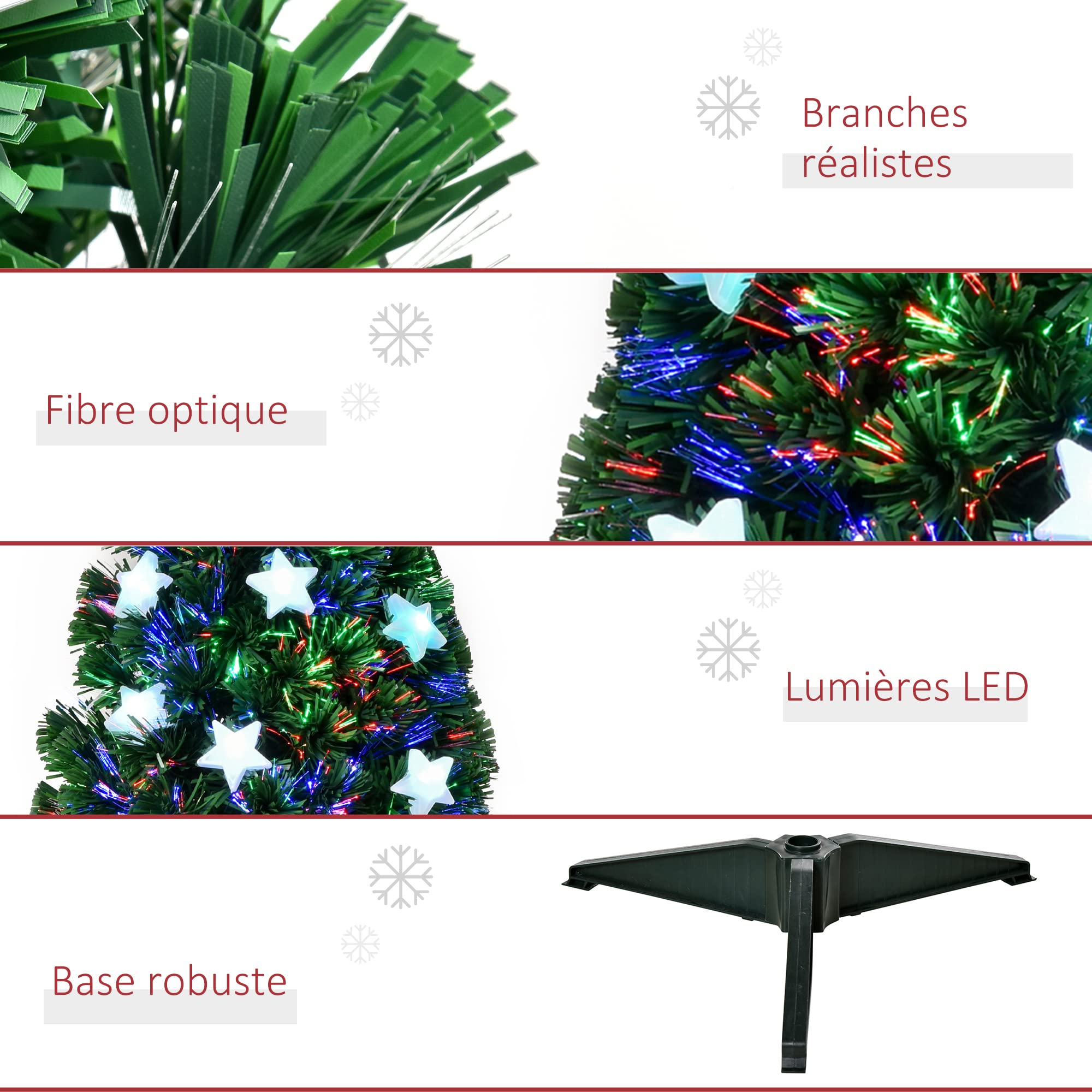 DREAMADE Kunstkerstboom 90 cm/120 cm/150 cm/180 cm met 12/18/24/28 led-lampen, PVC kerstboom met sneeuwvlok, ster aan de bovenkant van de boom en ijzeren poten, groen (120 cm