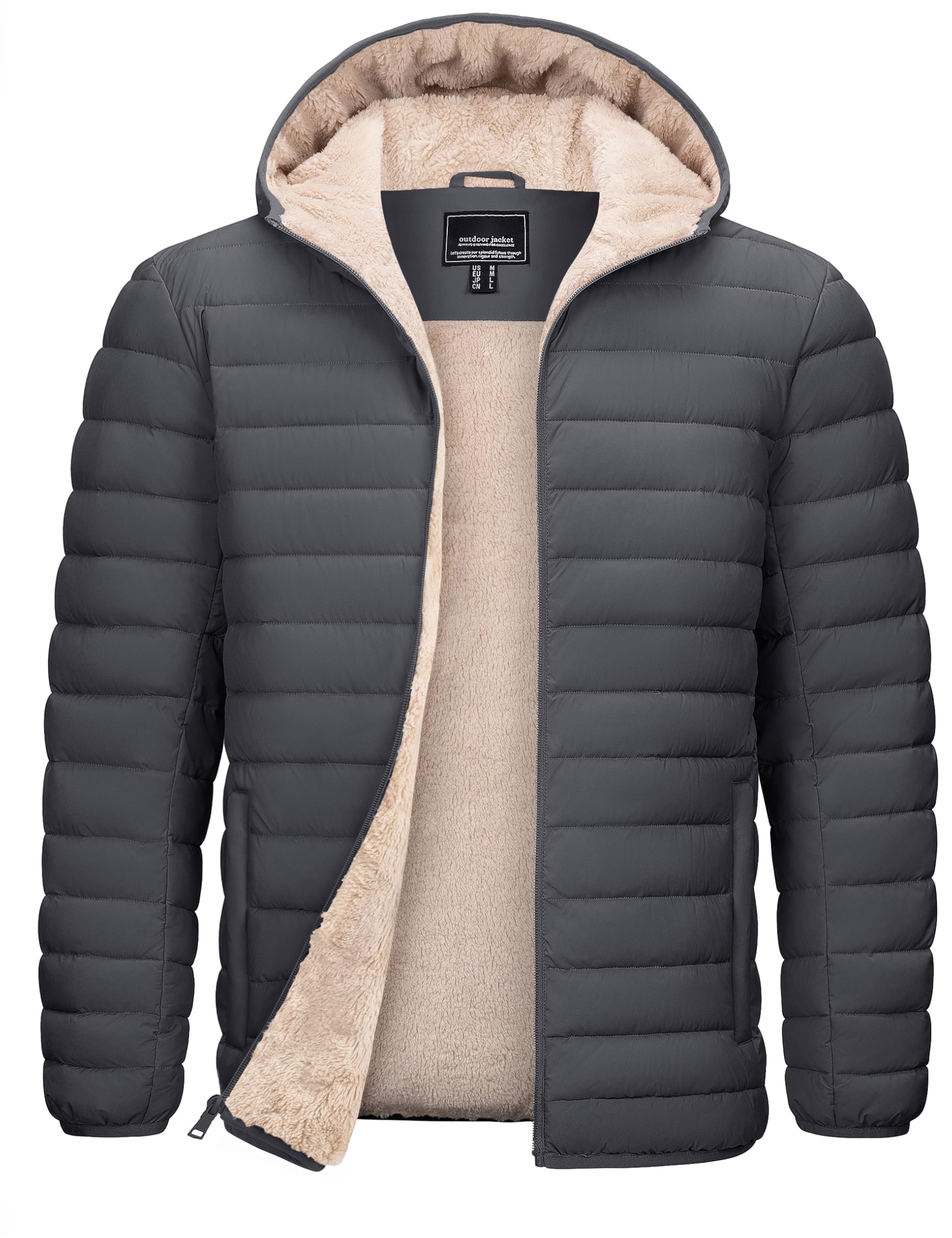 TACVASEN Men's Puffer Jacket Hooded Sherpa Lined
